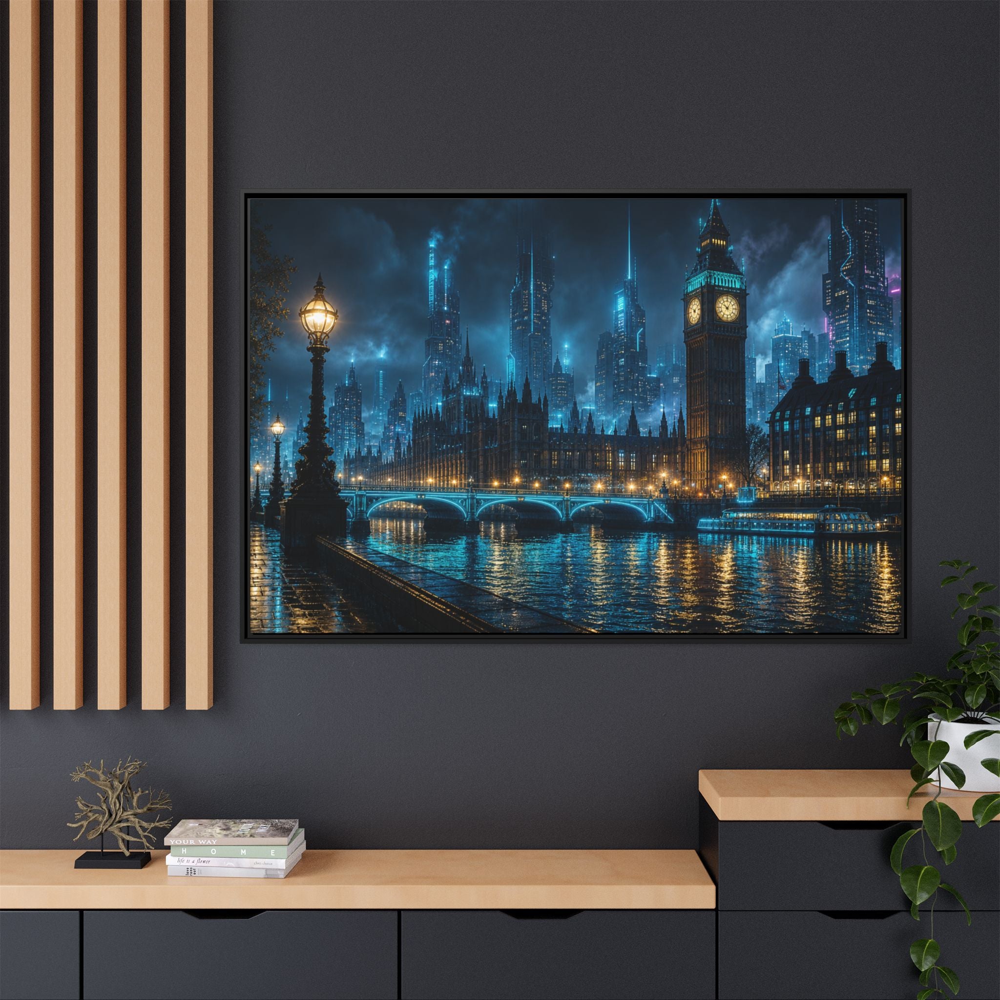 London Thames Night Canvas Wall Art Print Ready to Hang