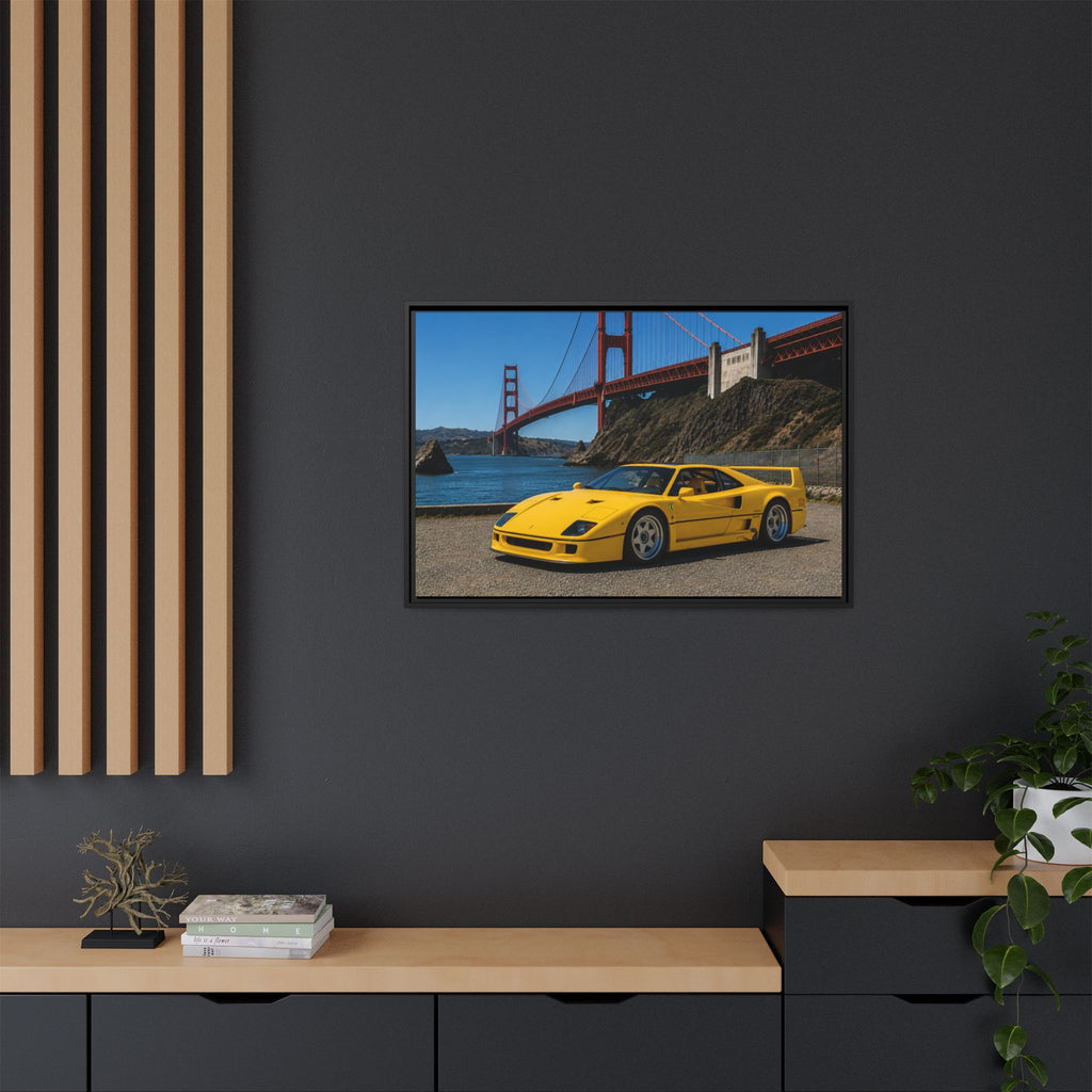 Ferrari 1987 F40 — Yellow Ferrari by the Golden Gate Bridge - Stunning Framed Canvas
