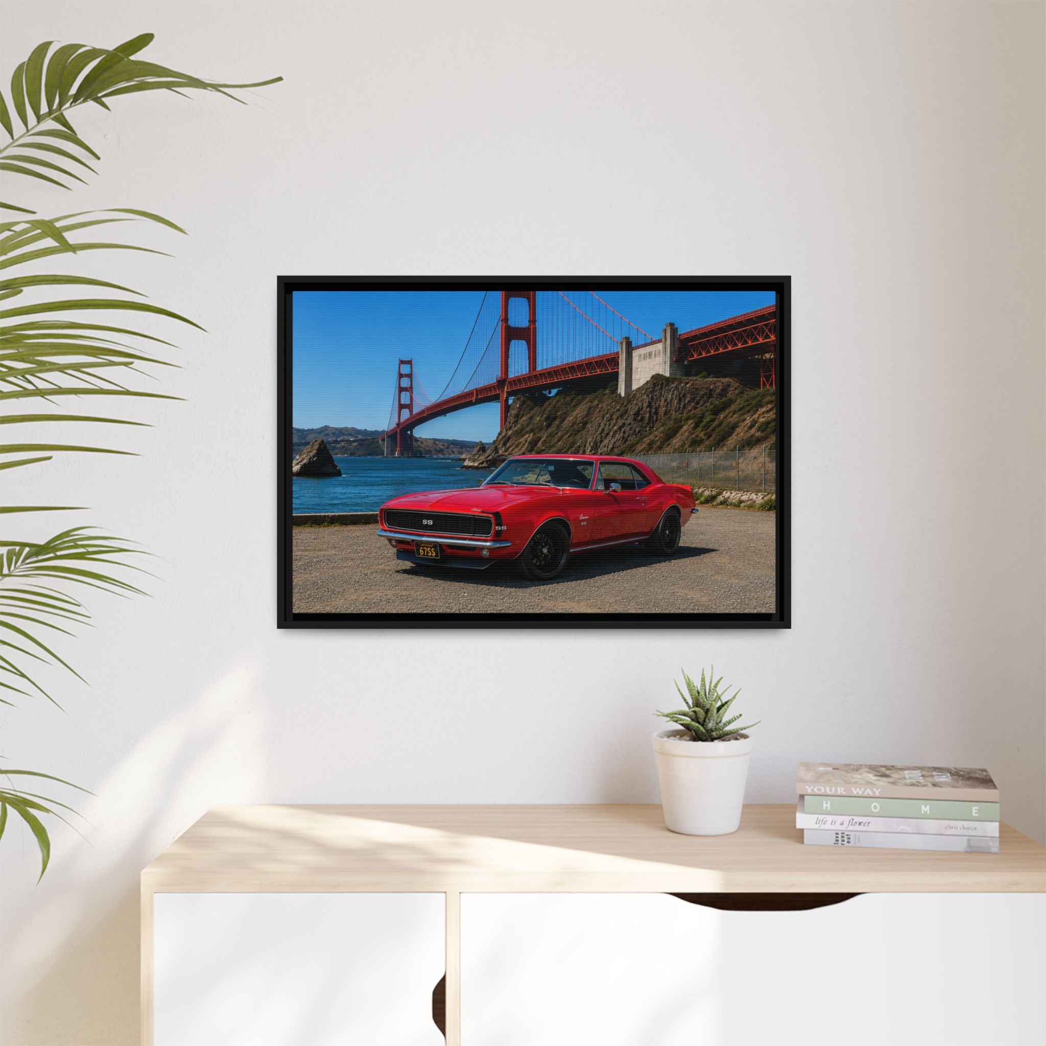 1967 Camaro SS - Stunning Camaro at Golden Gate Bridge - Framed Canvas