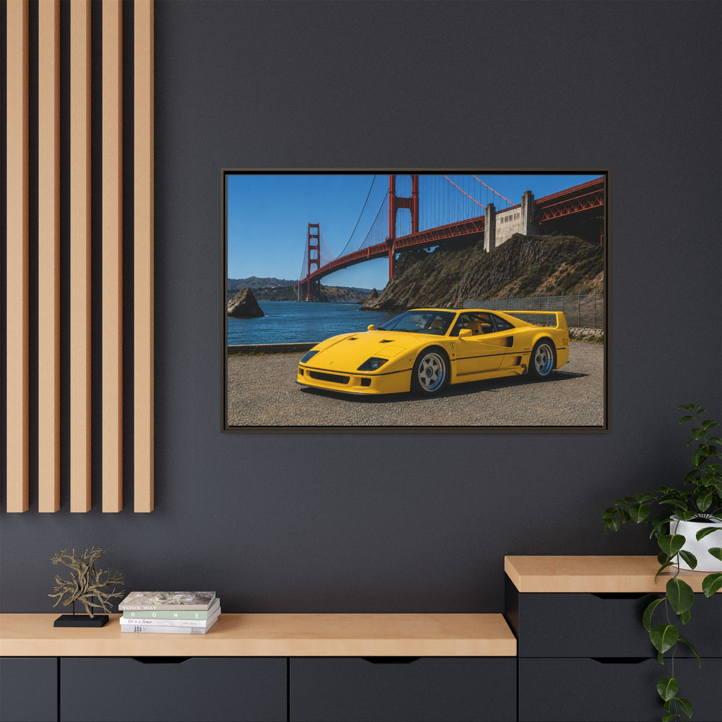 Ferrari 1987 F40 — Yellow Ferrari by the Golden Gate Bridge - Stunning Framed Canvas