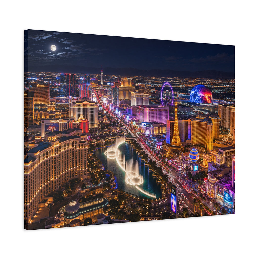 Las Vegas Strip Nightscape Matte Canvas Print — Stunning Vibrant Art