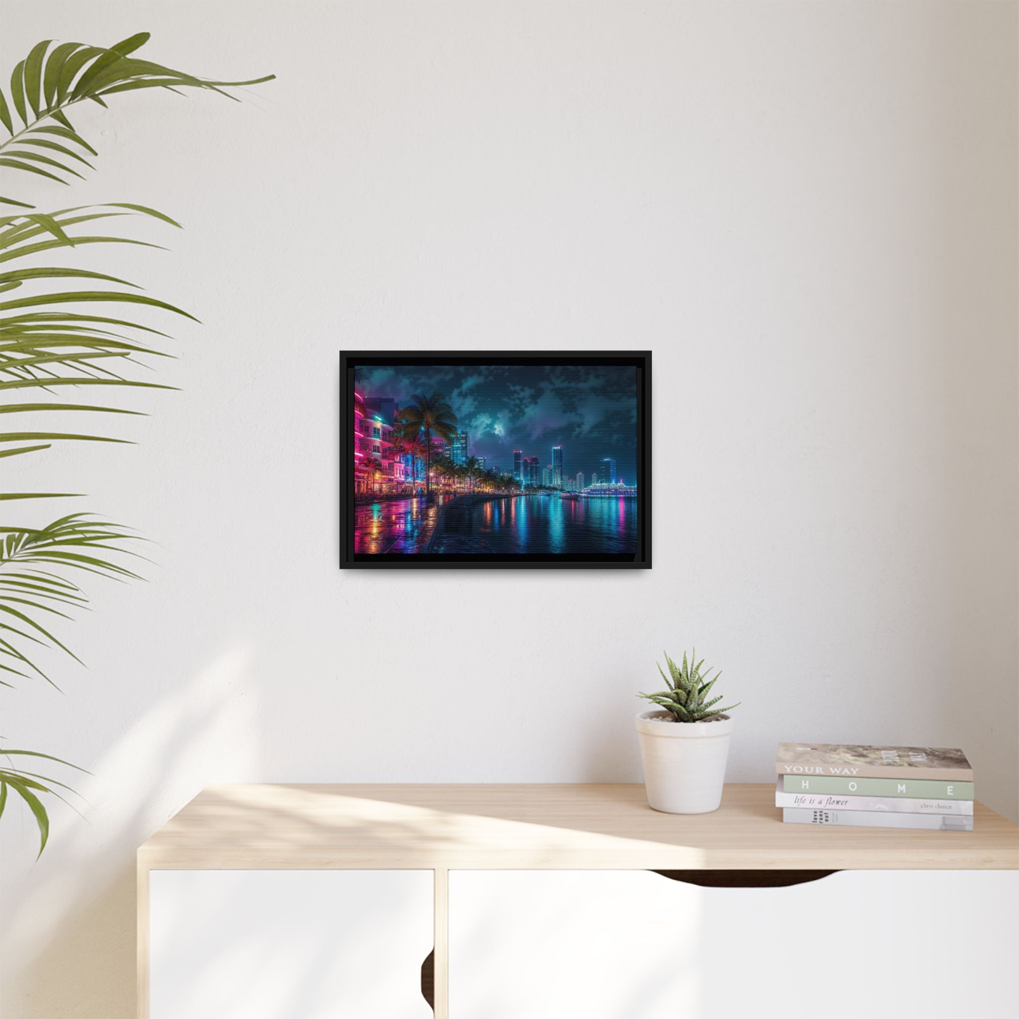 Miami Night Canvas Wall Art Print Ready to Hang