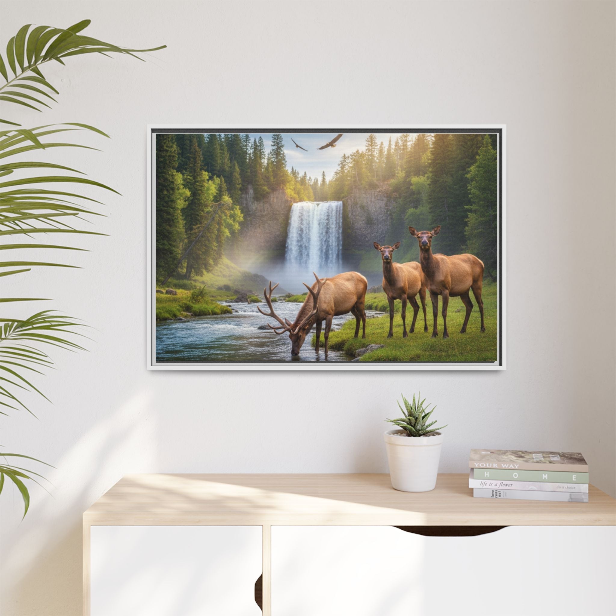 Elk Forest Landscape Wall Art - Eagles Flying - Stunning