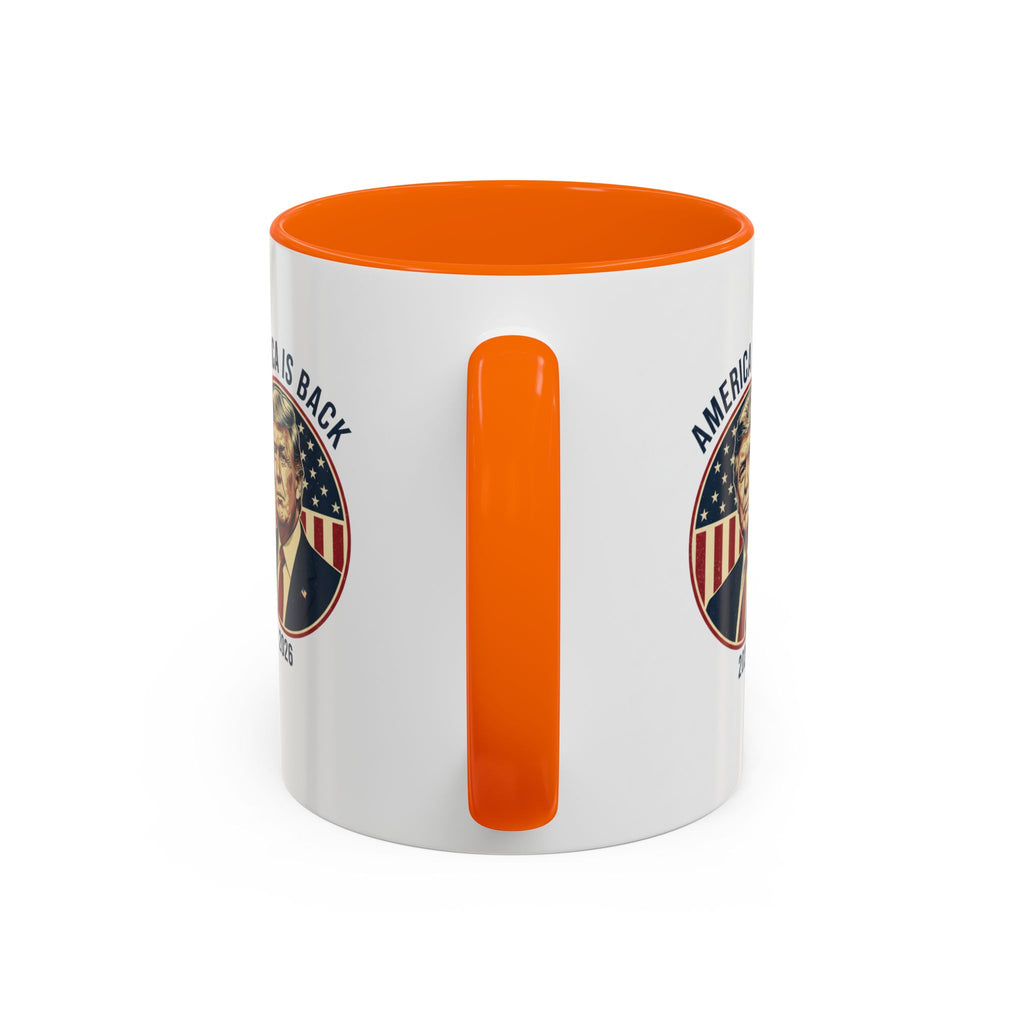 America Is Back 2026 Accent Coffee Mug — Patriotic Trump Campaign Ceramic Mug