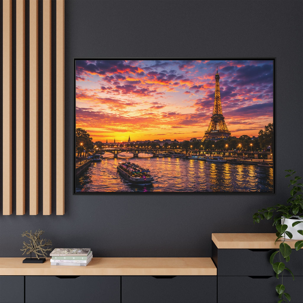 Paris Sunset Matte Canvas Wall Art - Framed - Stunning Picture