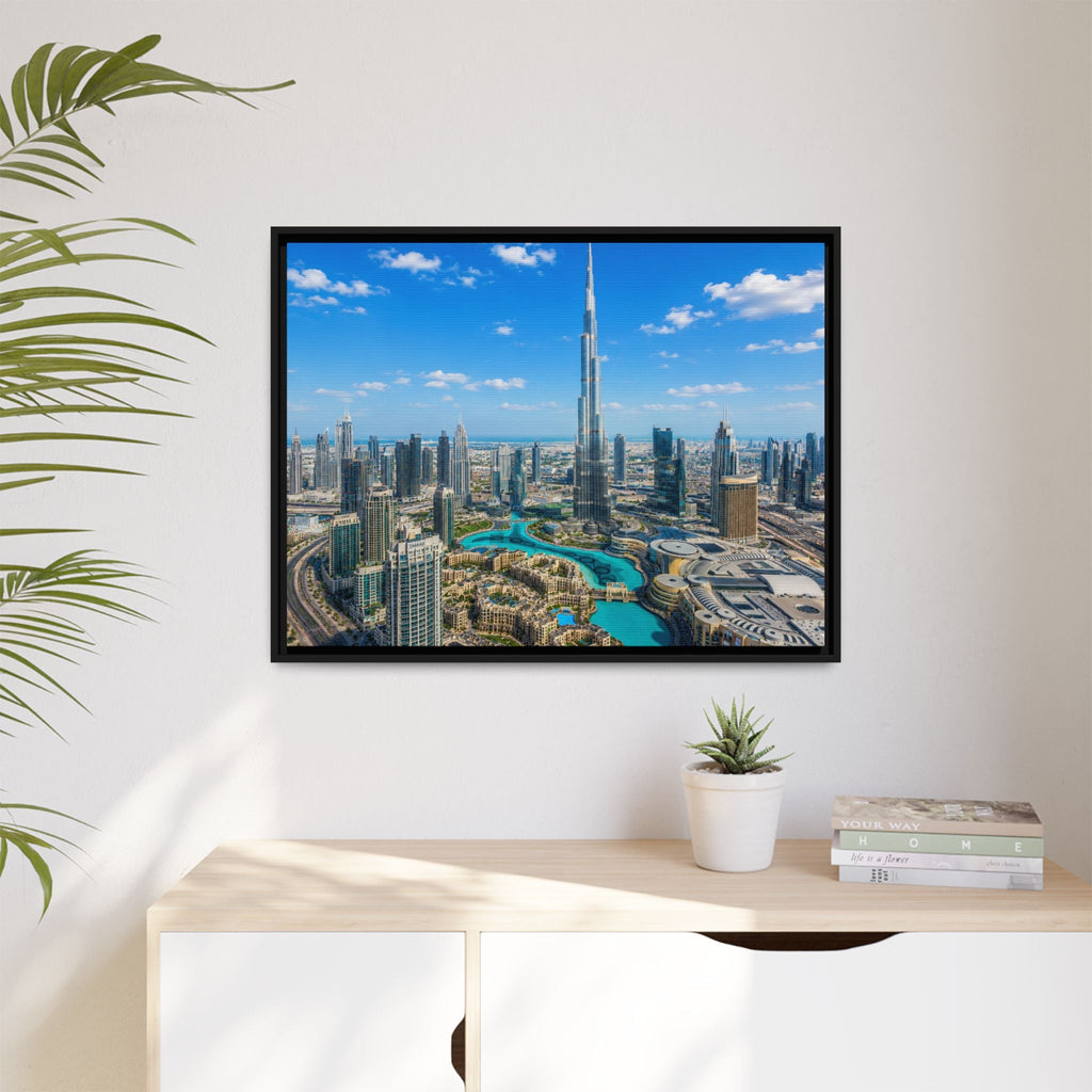 Dubai Skyline Matte Canvas Print (Framed) — Burj Khalifa Aerial Cityscape Wall Art