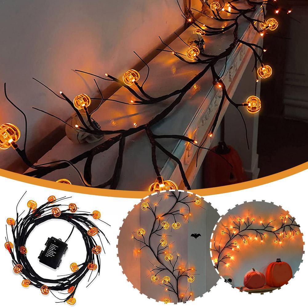 Halloween LED Willow Vine String Light Cool Cartoon Bat Pumpkin Decoration For