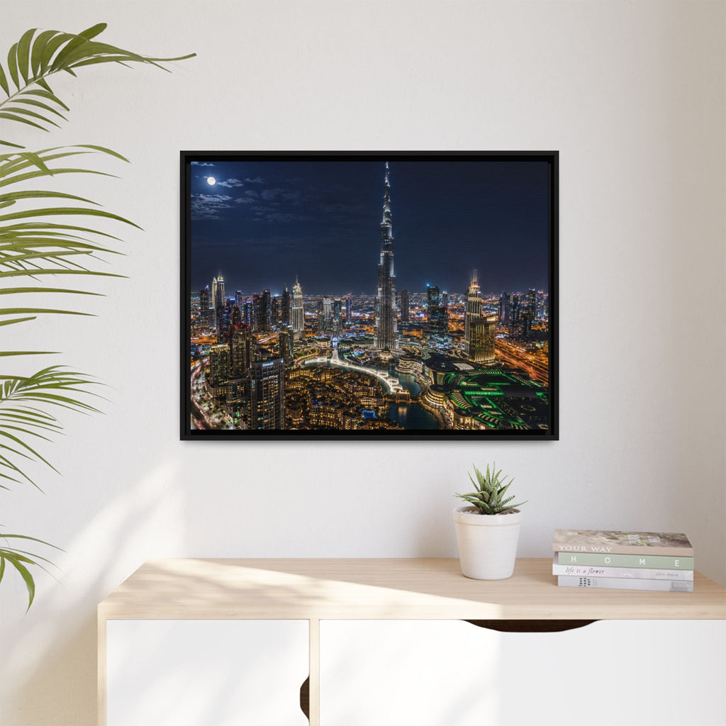 Dubai Night Skyline Matte Framed Canvas Print