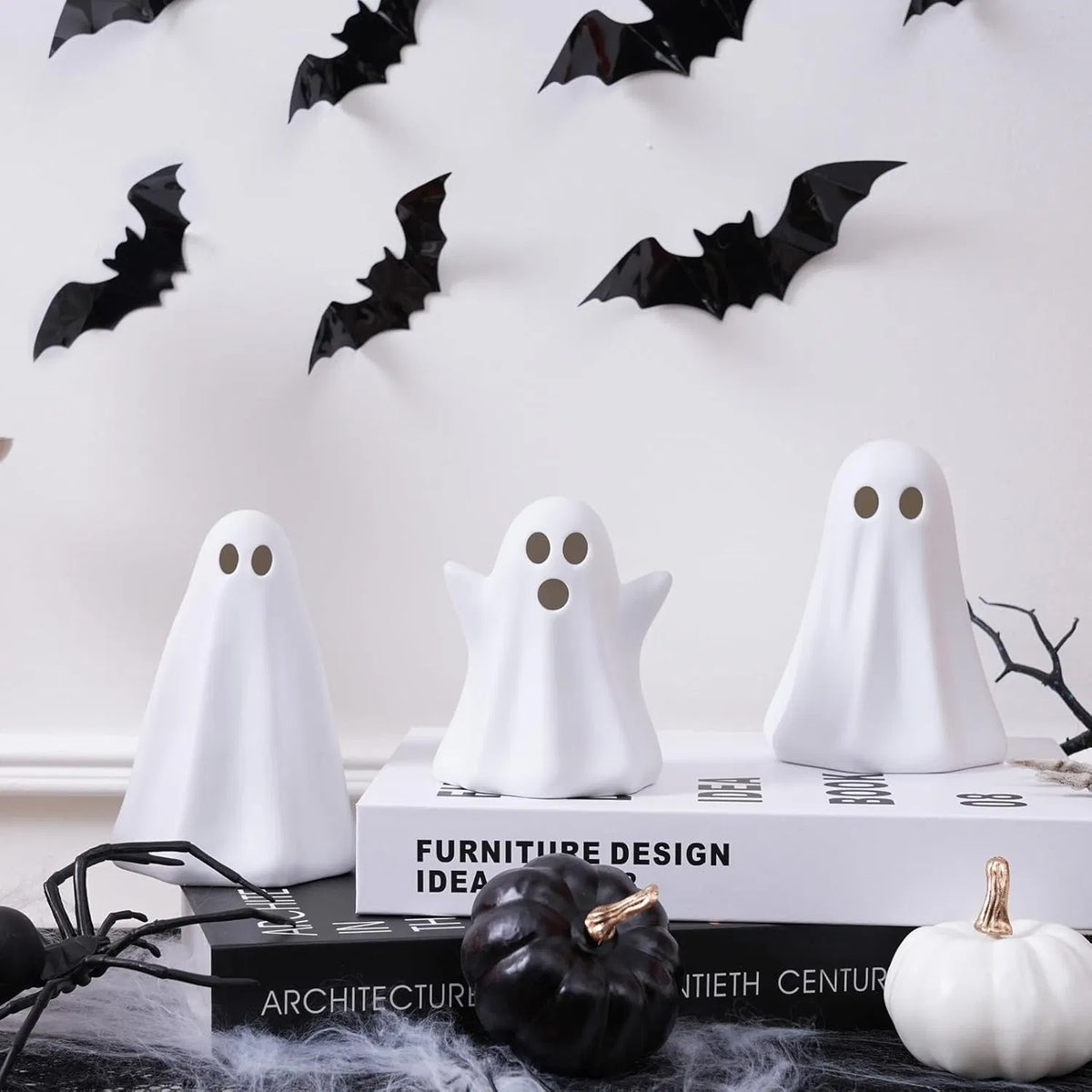 Light Up Ghost Halloween Decor, 3 Pack Ceramic Halloween Ghost Decorations