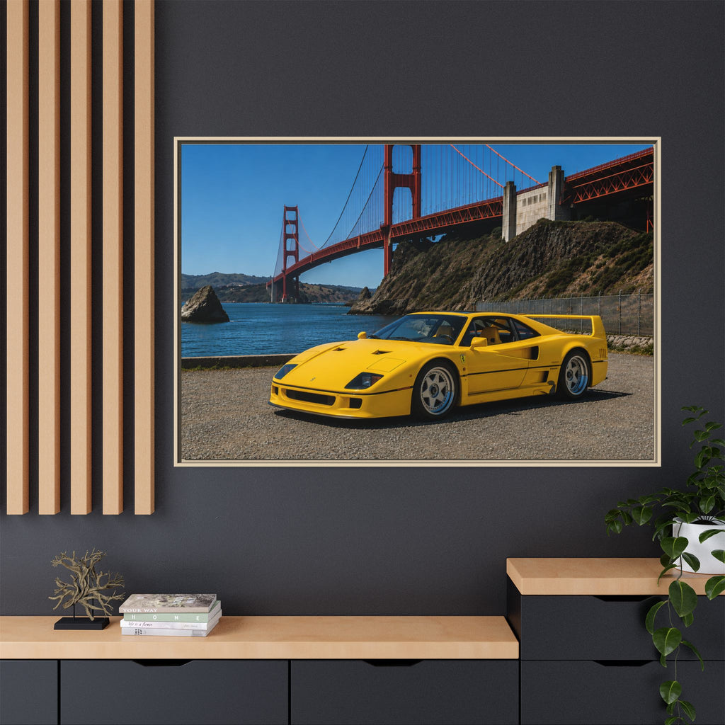 Ferrari 1987 F40 — Yellow Ferrari by the Golden Gate Bridge - Stunning Framed Canvas