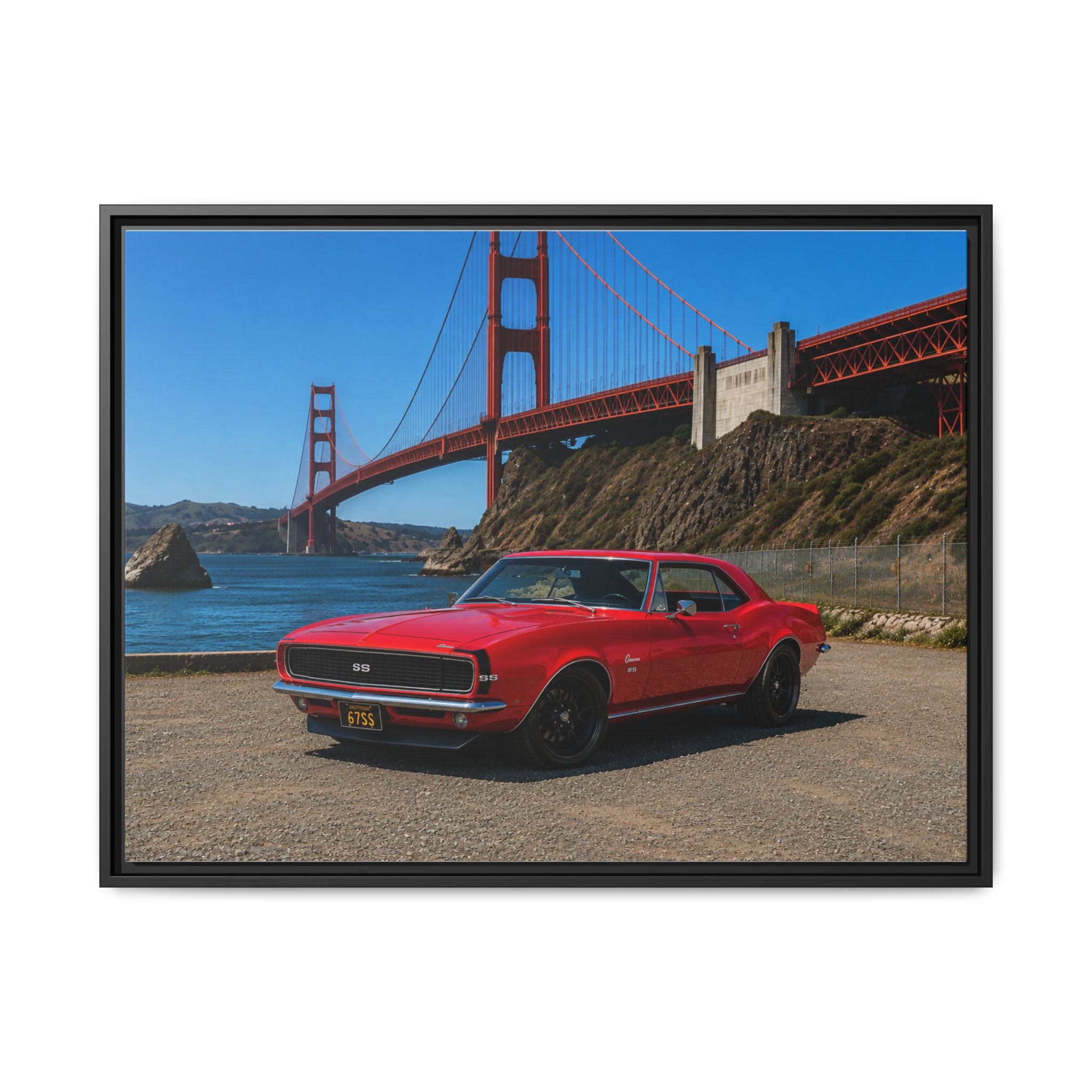 1967 Camaro SS - Stunning Camaro at Golden Gate Bridge - Framed Canvas