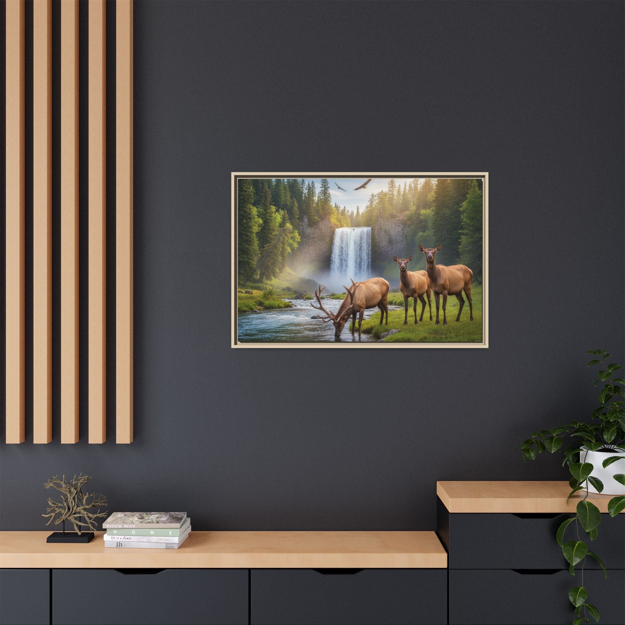 Elk Forest Landscape Wall Art - Eagles Flying - Stunning