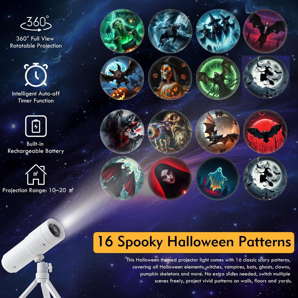 Halloween LED Projector Light, Telescope Shape Built In Battery Projector Lamp