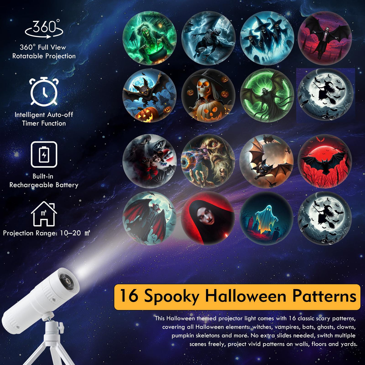 Halloween LED Projector Light, Telescope Shape Built In Battery Projector Lamp