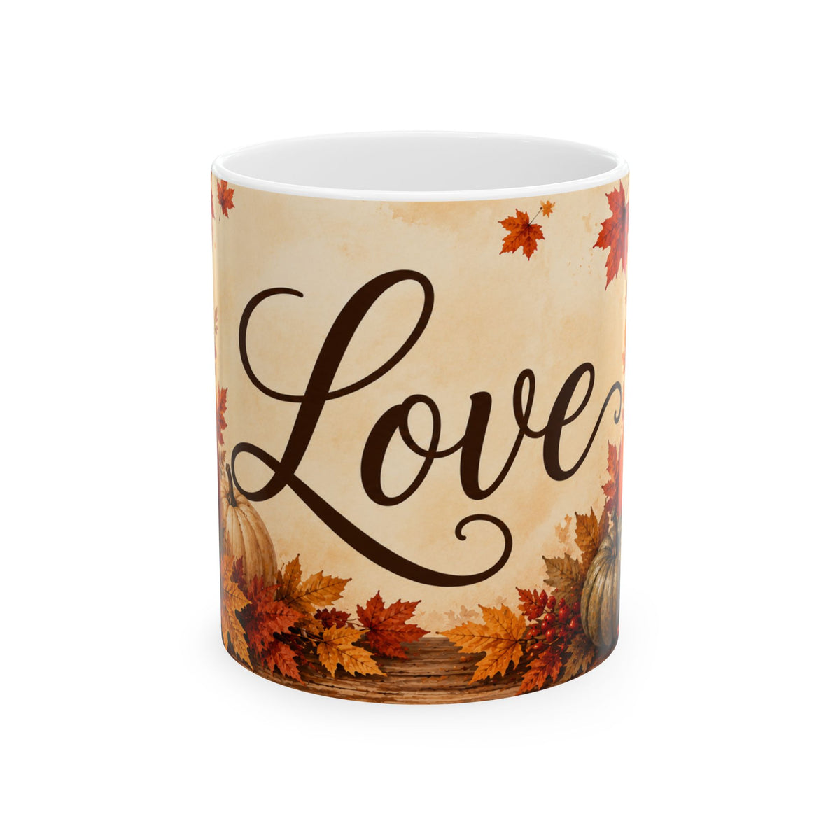 Autumn Love Ceramic Mug Fall Pumpkin Leaves Coffee Cup Halloween Thanksgiving Gift