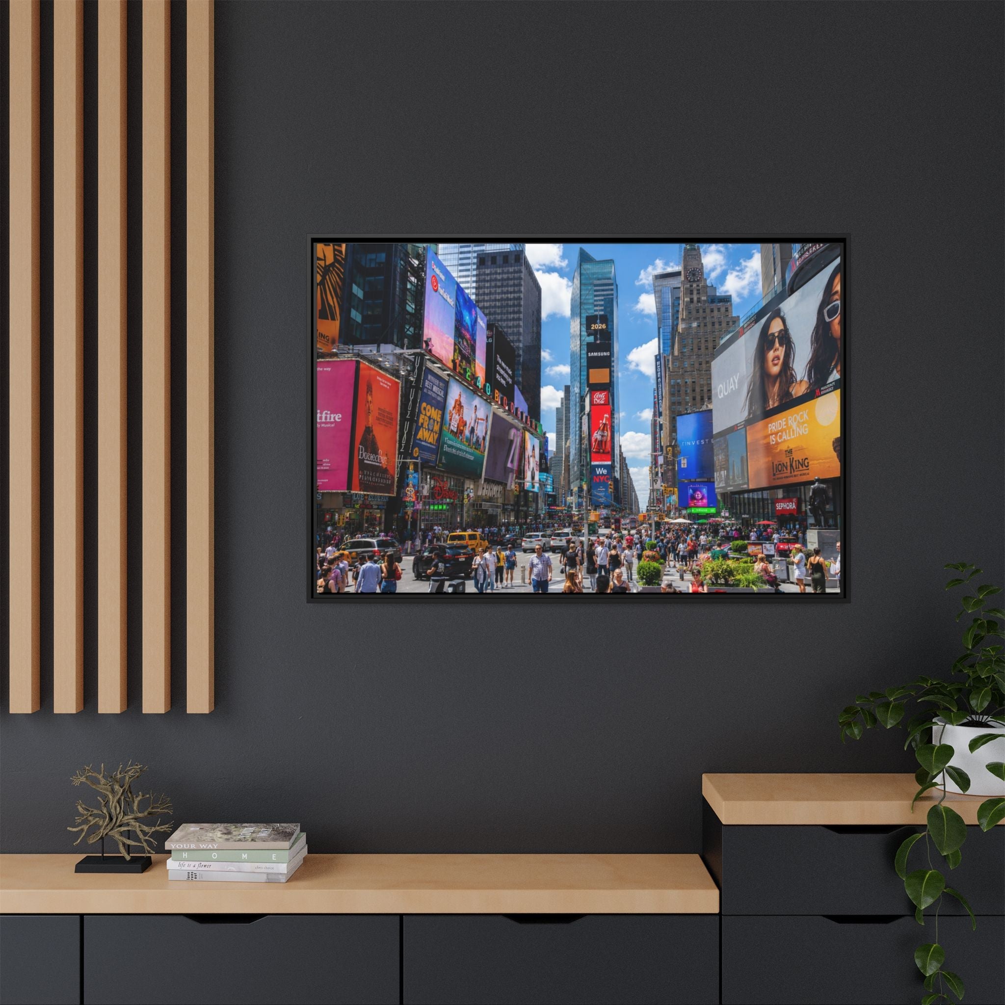 Times Square New York Matte Canvas Framed Wall Art — Vibrant Cityscape Photography