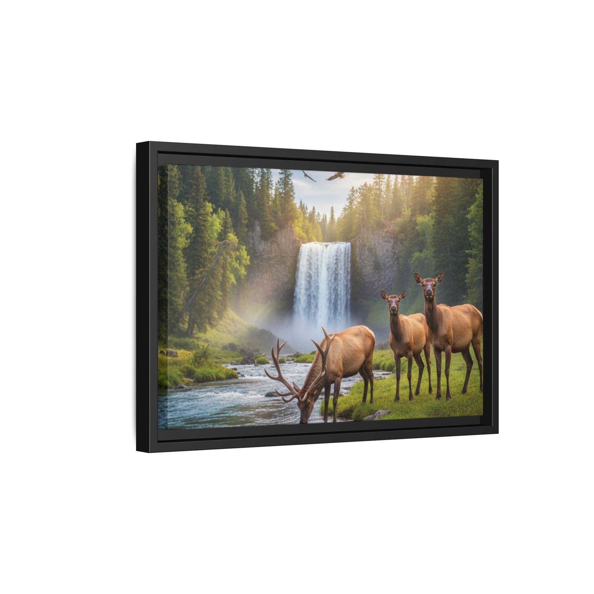 Elk Forest Landscape Wall Art - Eagles Flying - Stunning