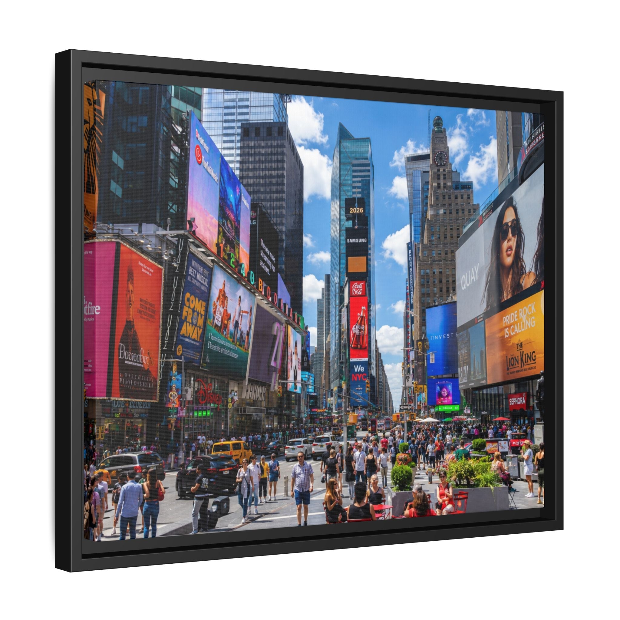 Times Square New York Matte Canvas Framed Wall Art — Vibrant Cityscape Photography