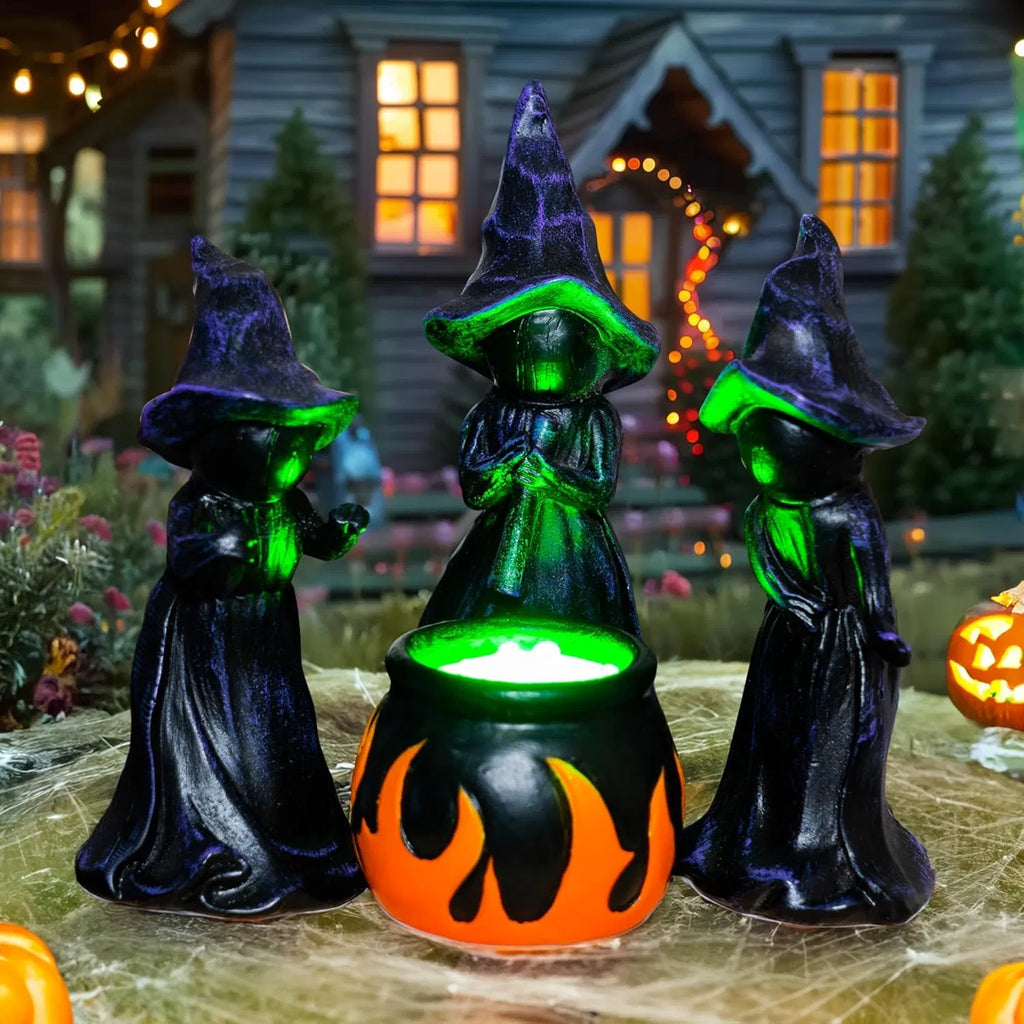 4 PCS Halloween Miniature Witches Cauldron Figurine Table Decoration, Resin