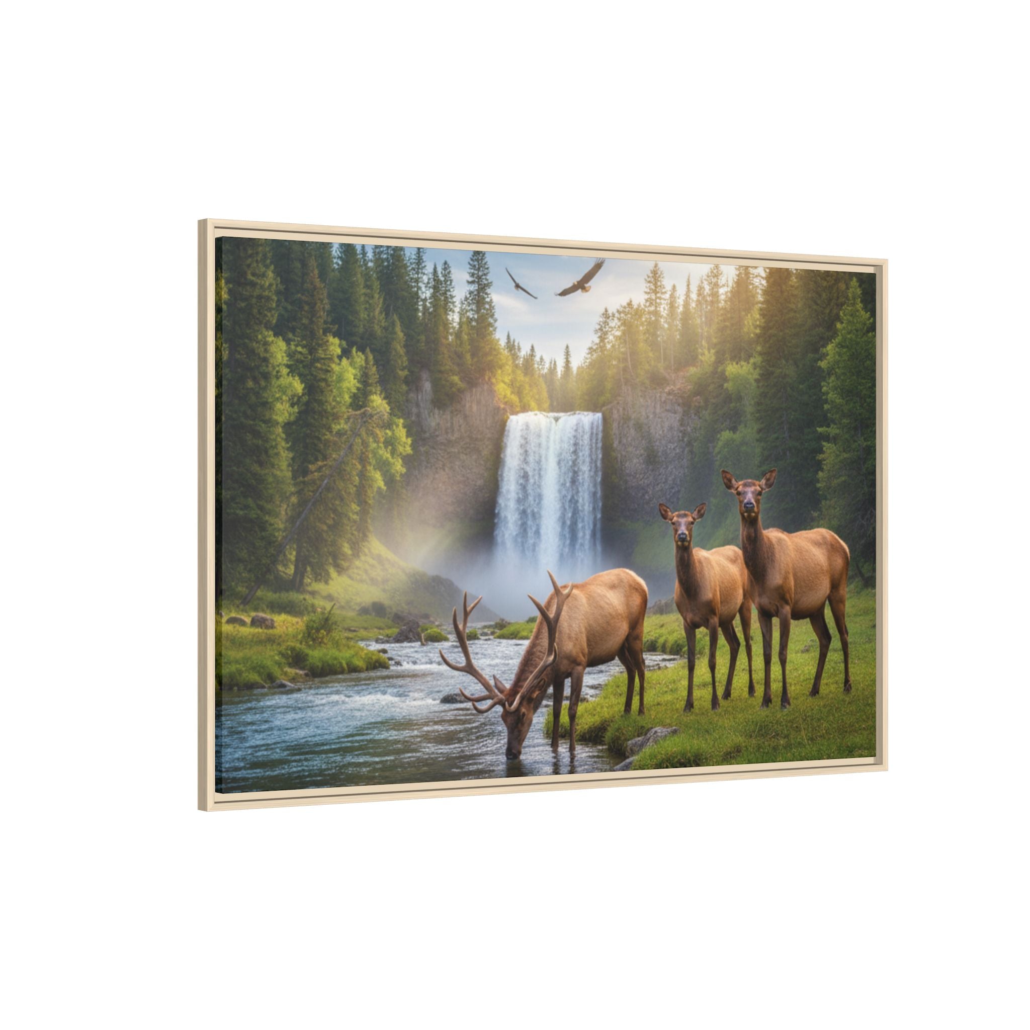 Elk Forest Landscape Wall Art - Eagles Flying - Stunning