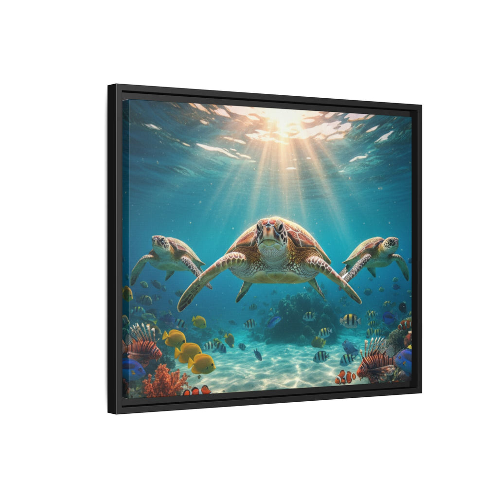 Sea Turtle Ocean Art — Framed Matte Canvas Wall Art