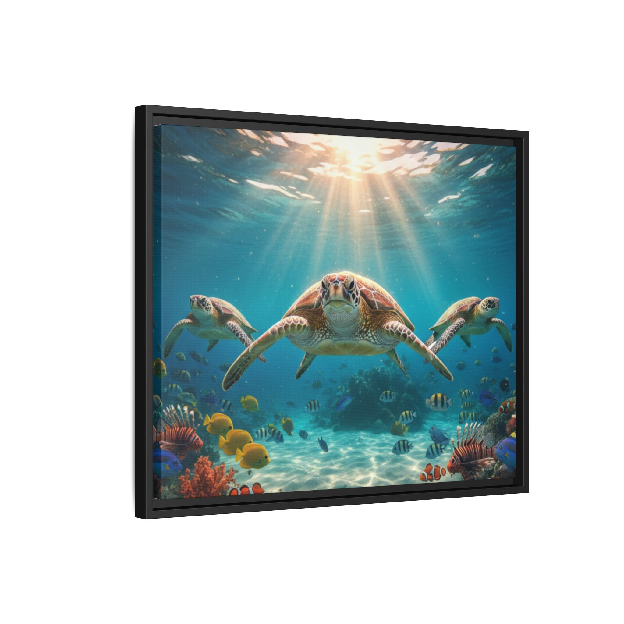 Sea Turtle Ocean Art — Framed Matte Canvas Wall Art