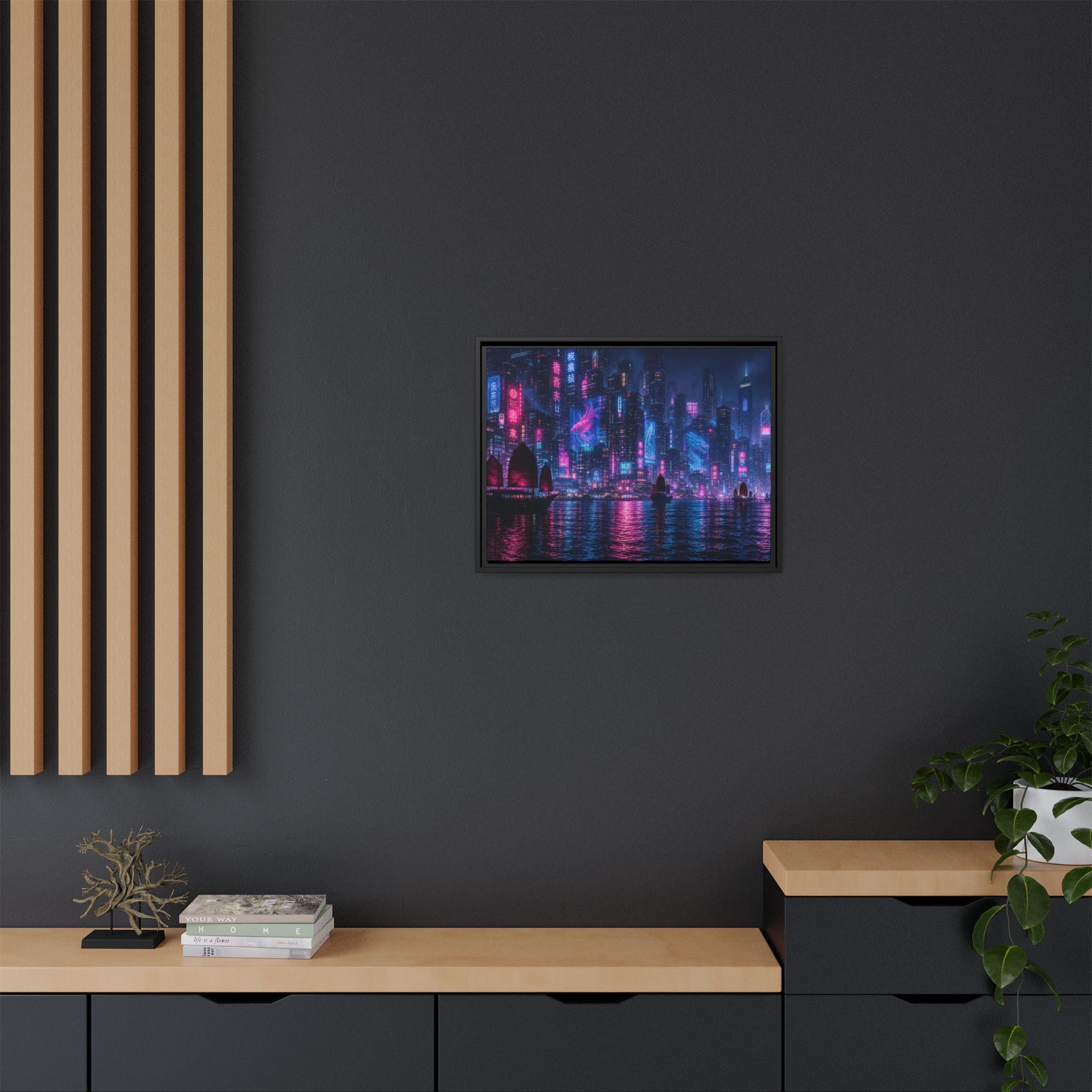 Hong Kong Harbor Night Canvas Wall Art Print Ready to Hang