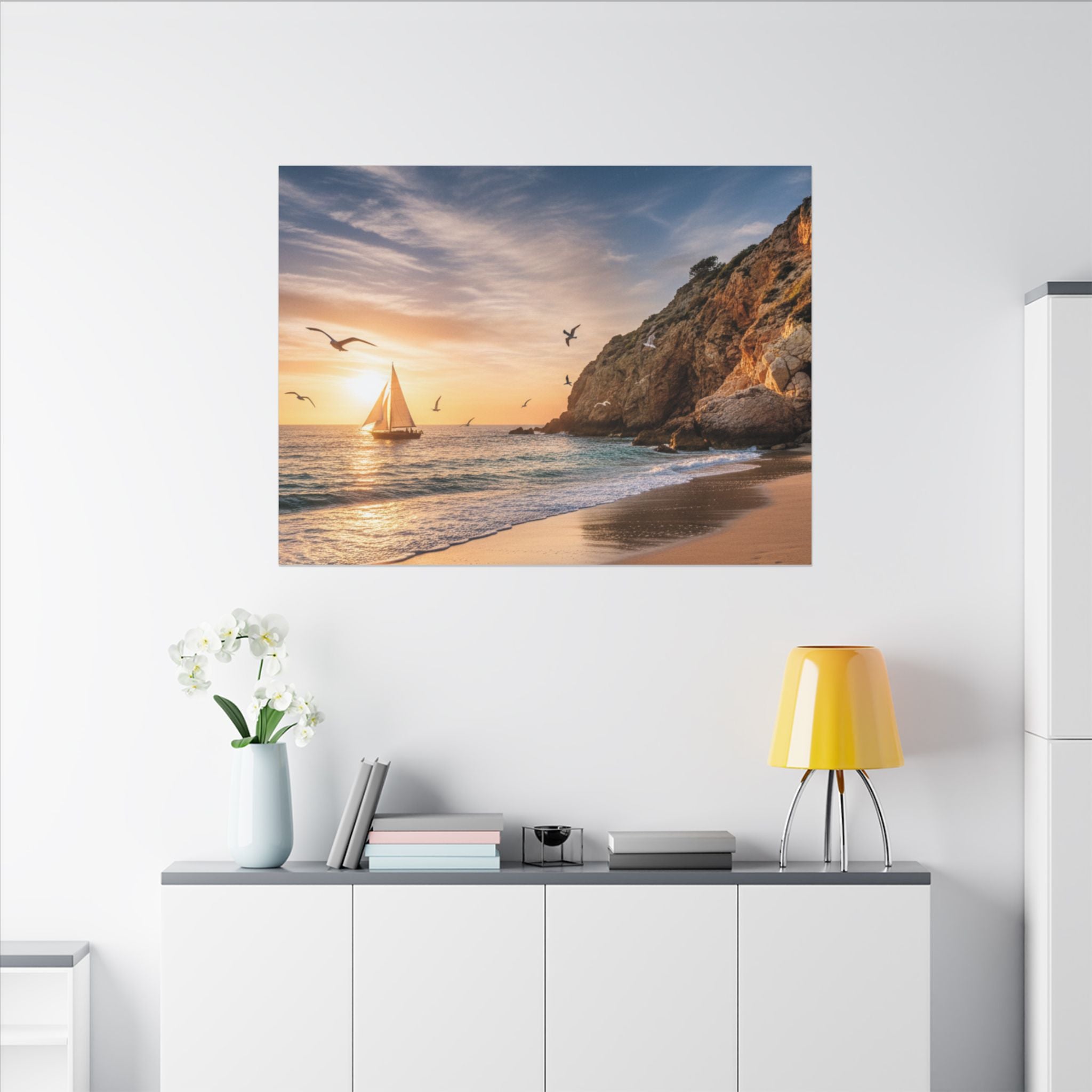Seaside Sunset Sail Canvas