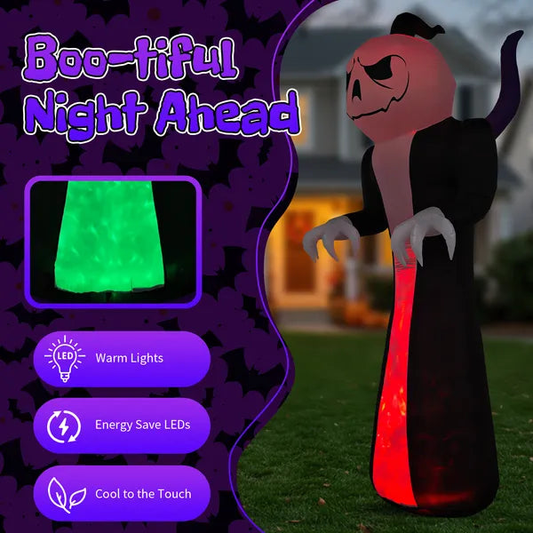 12FT Giant Halloween Inflatable Grim Reaper Pumpkin LED Yard Decor