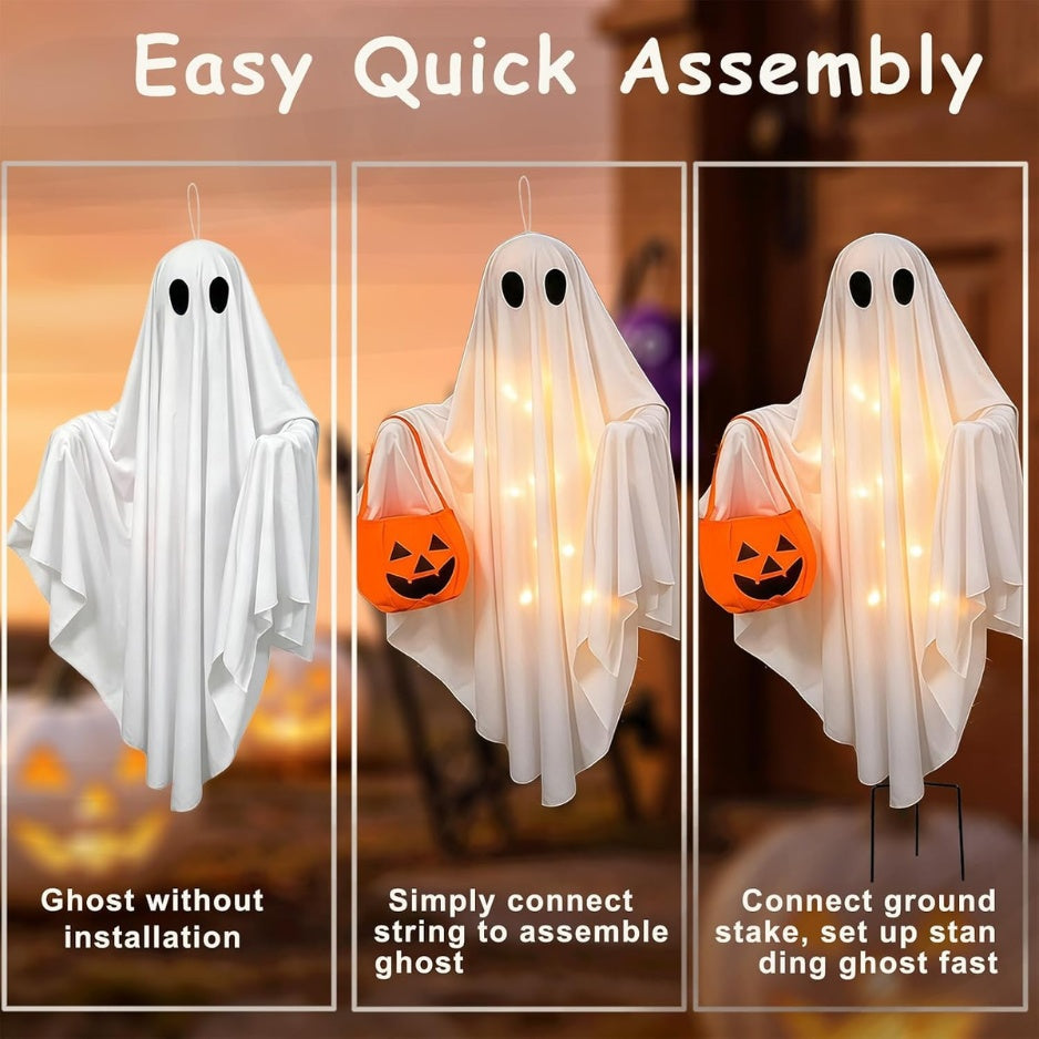 Solar Ghost Halloween Lights 2Pack Hanging Stake Yard Deco