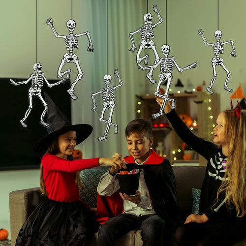 15 Inch Halloween Jointed Skeleton Garland, Skull And Bone Hanging Banner For