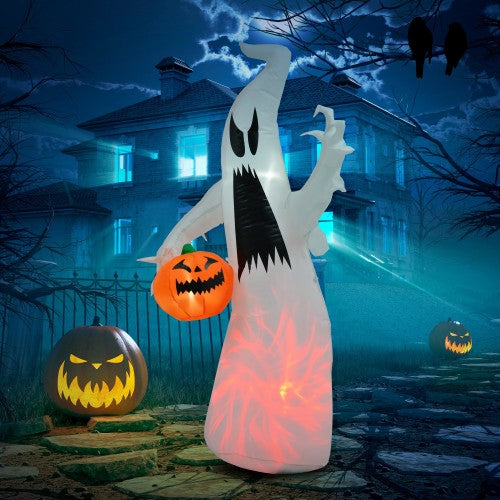 HOMCOM 5.9 Halloween Inflatable Outdoor Decoration Ghost With Pumpkin, Blow Up