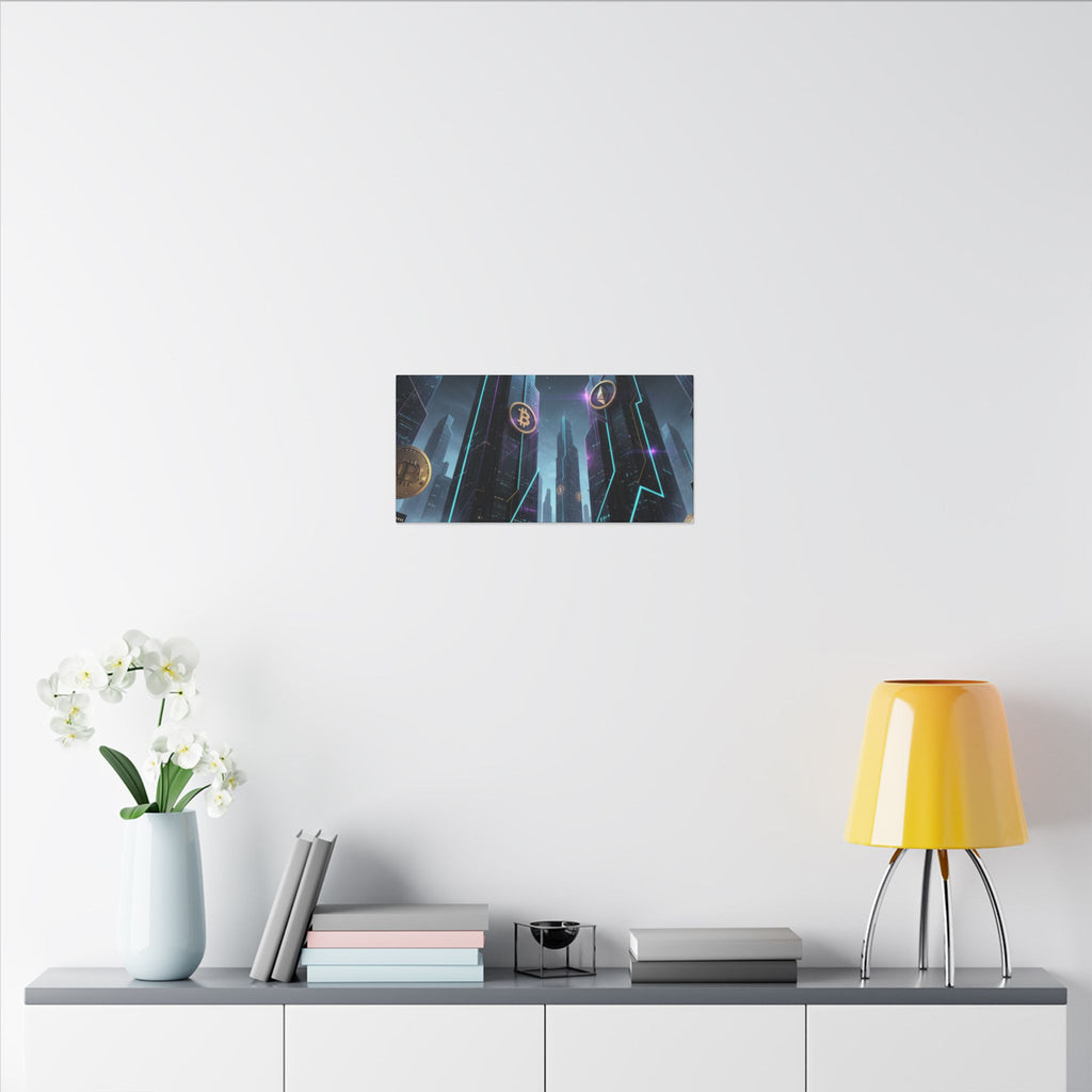 Crypto City Canvas Print — Futuristic Bitcoin & Ethereum Wall Art