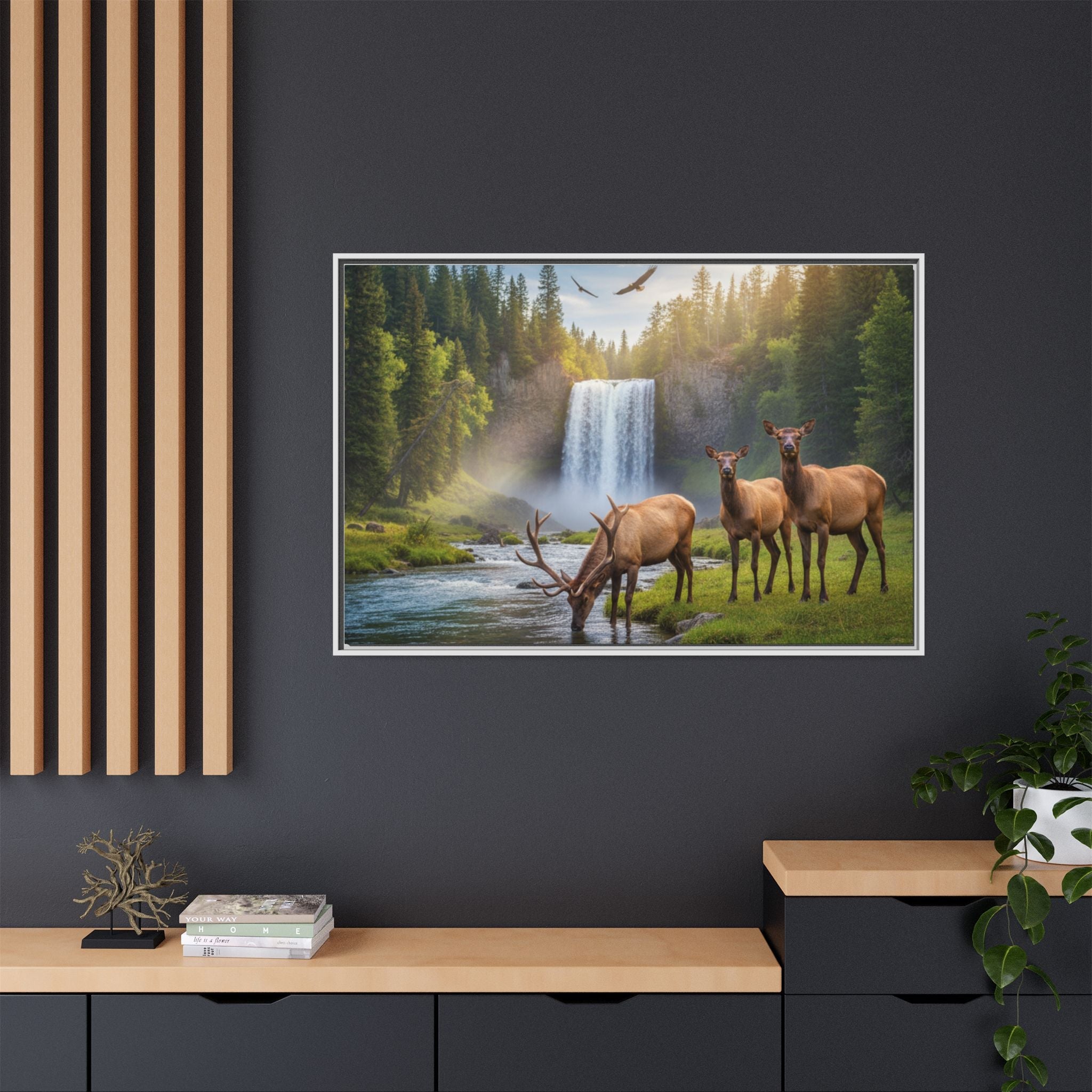Elk Forest Landscape Wall Art - Eagles Flying - Stunning