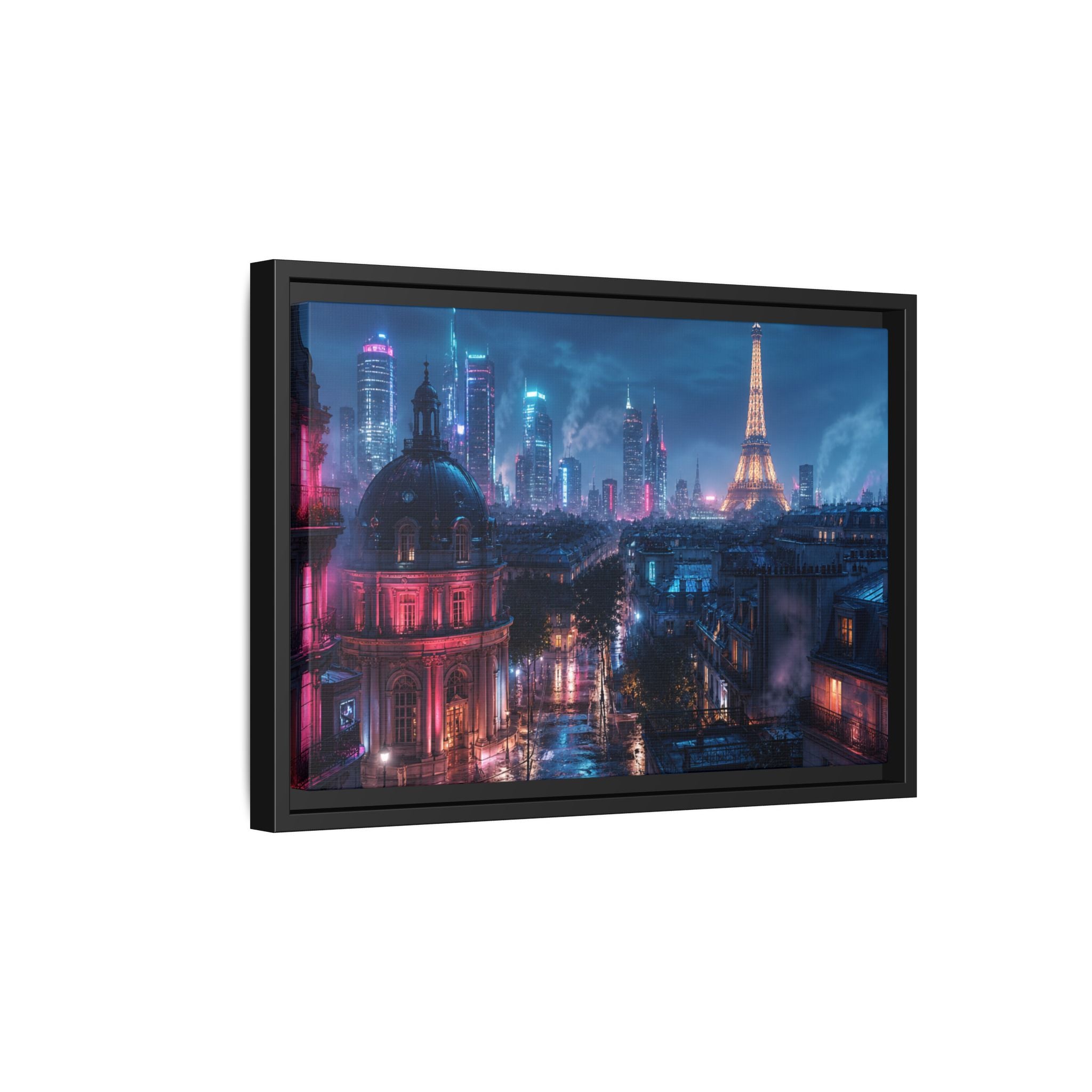 Paris Neon Night Canvas Wall Art Print Ready to Hang