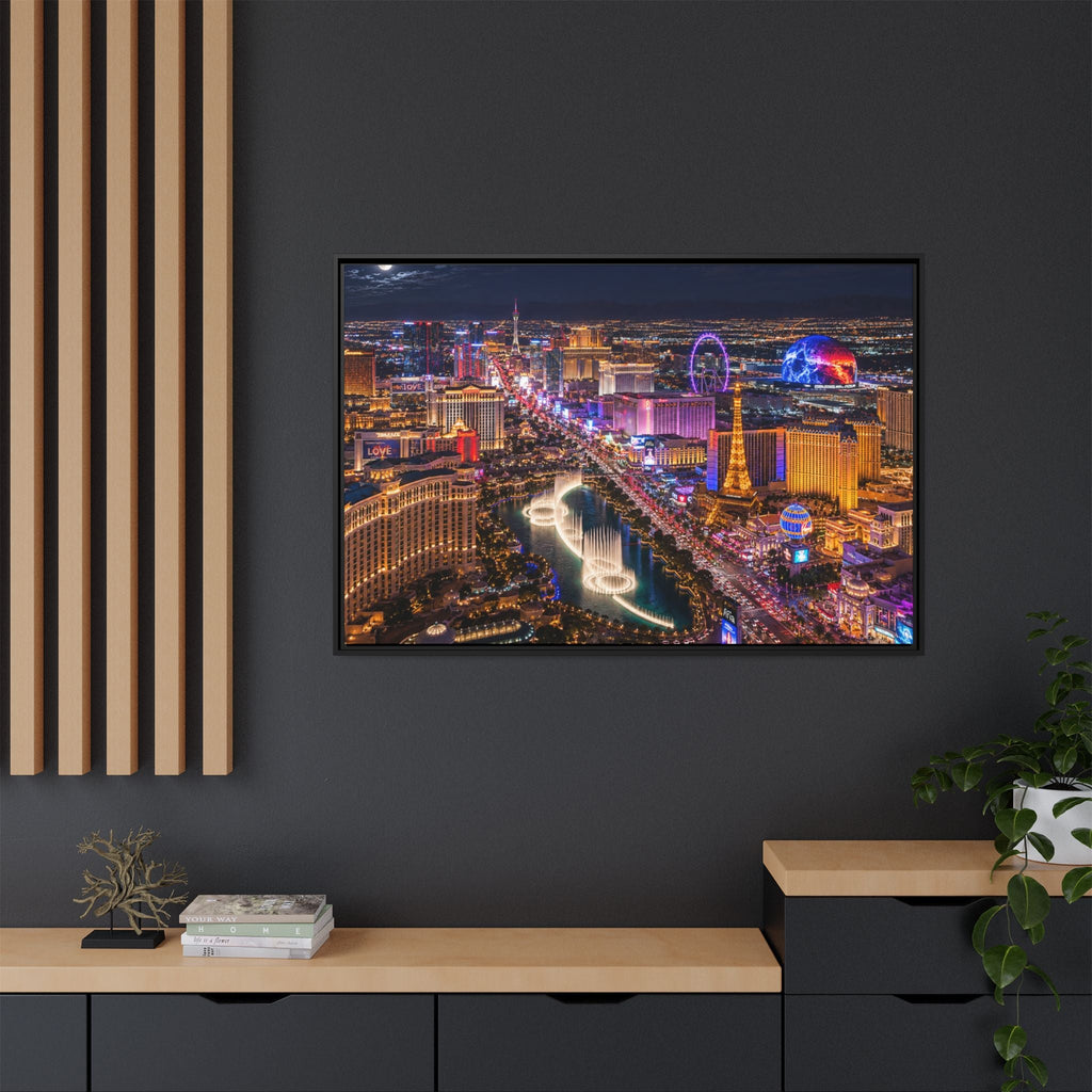 Las Vegas Night Skyline Framed Matte Canvas Print