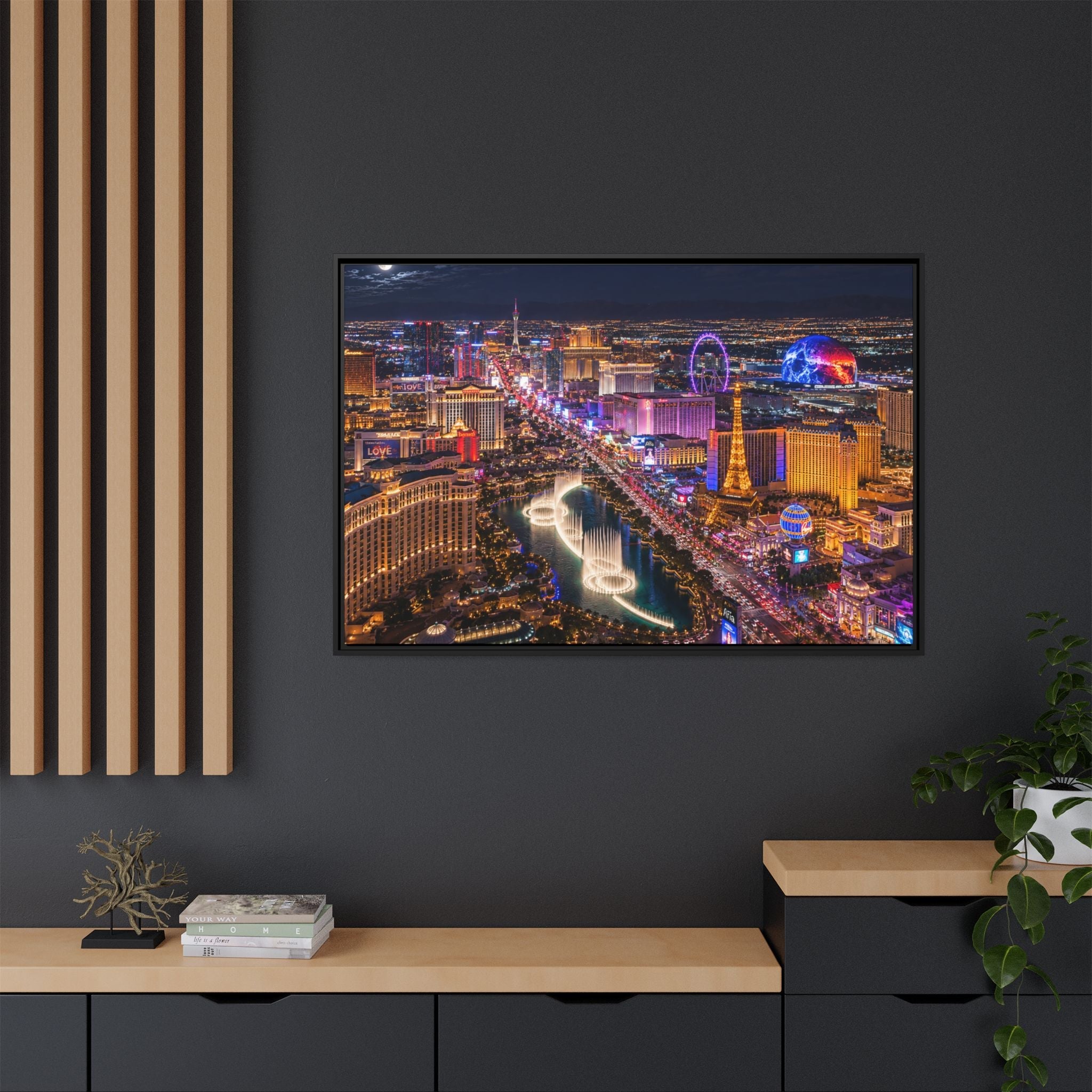 Las Vegas Night Skyline Framed Matte Canvas Print