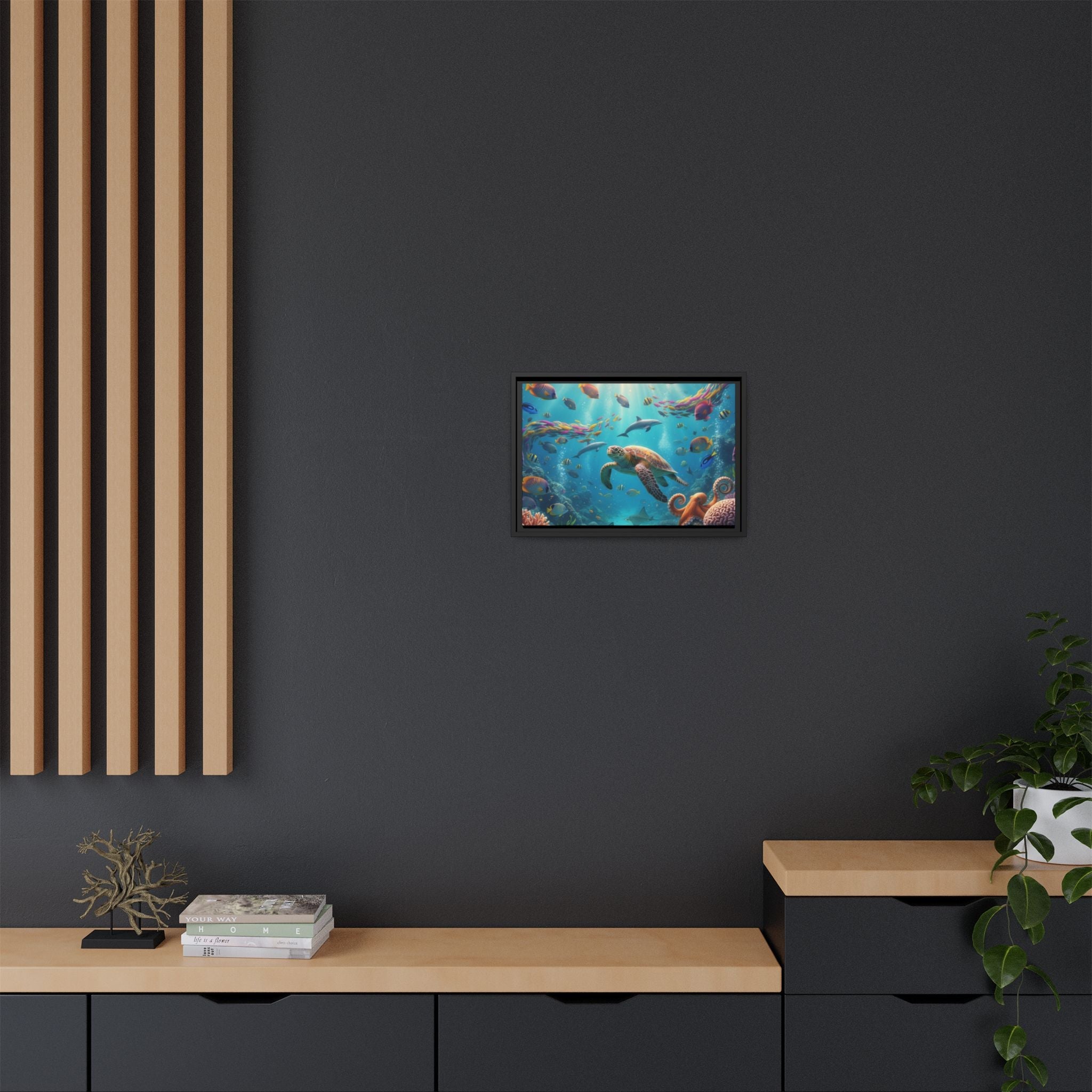 Framed Ocean Life Canvas — Colorful Sea Turtle Wall Art