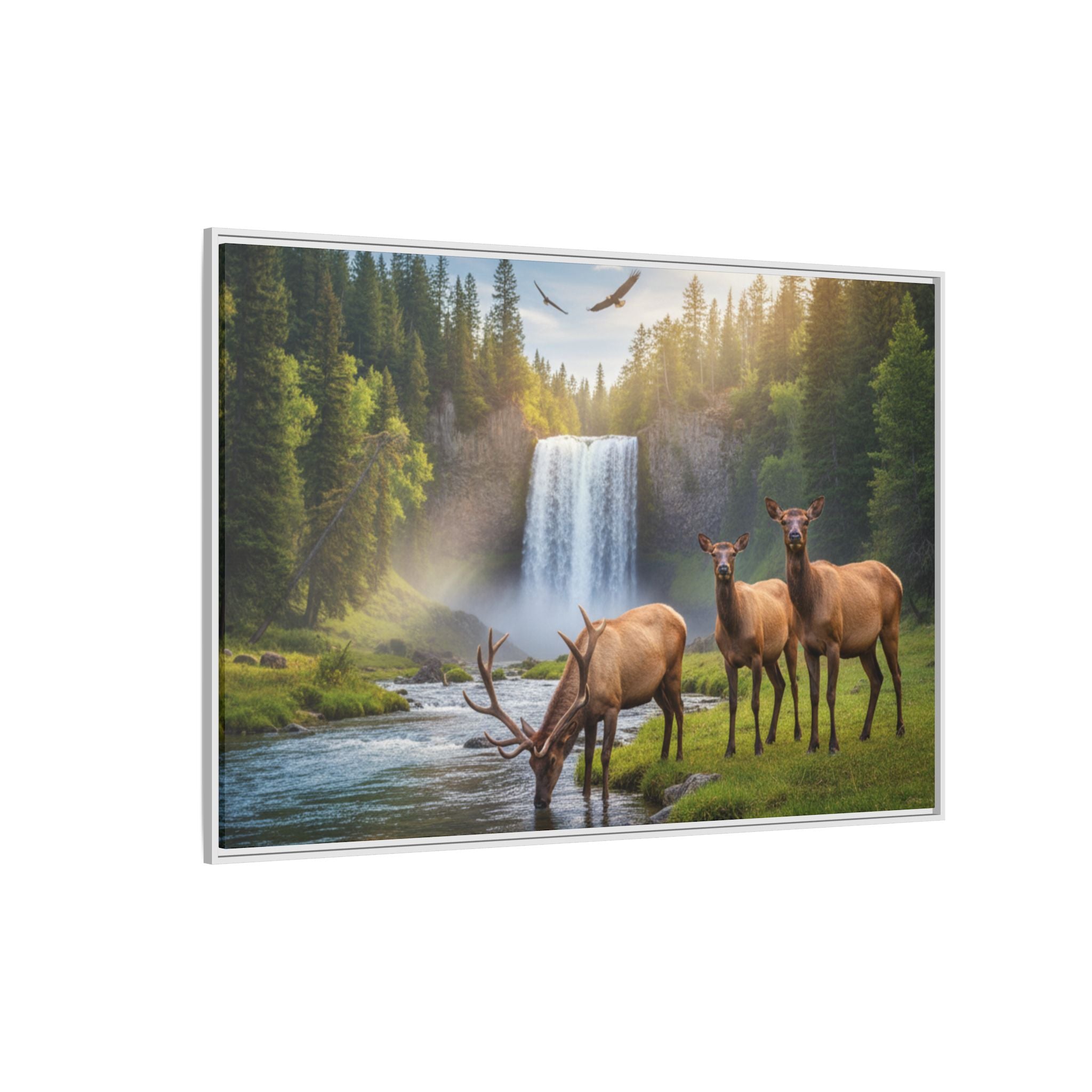 Elk Forest Landscape Wall Art - Eagles Flying - Stunning