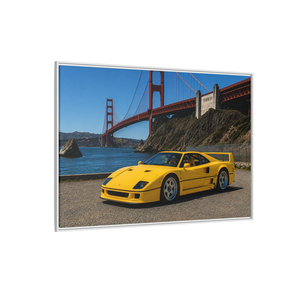 Ferrari 1987 F40 — Yellow Ferrari by the Golden Gate Bridge - Stunning Framed Canvas
