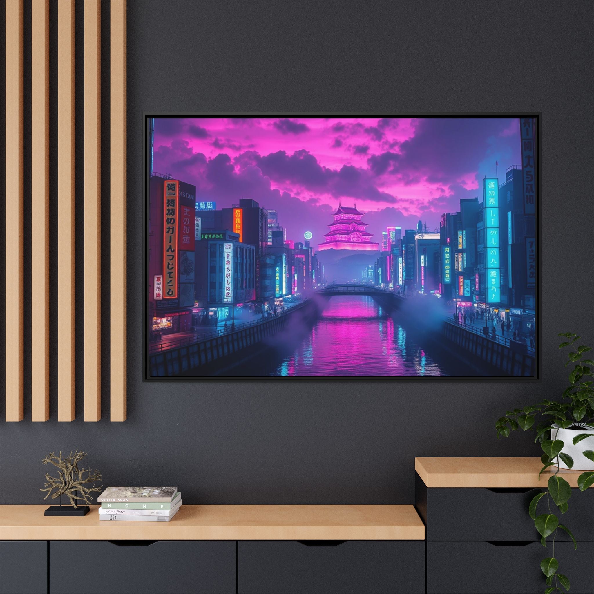 Osaka Neon Night Canvas Wall Art Print Ready to Hang