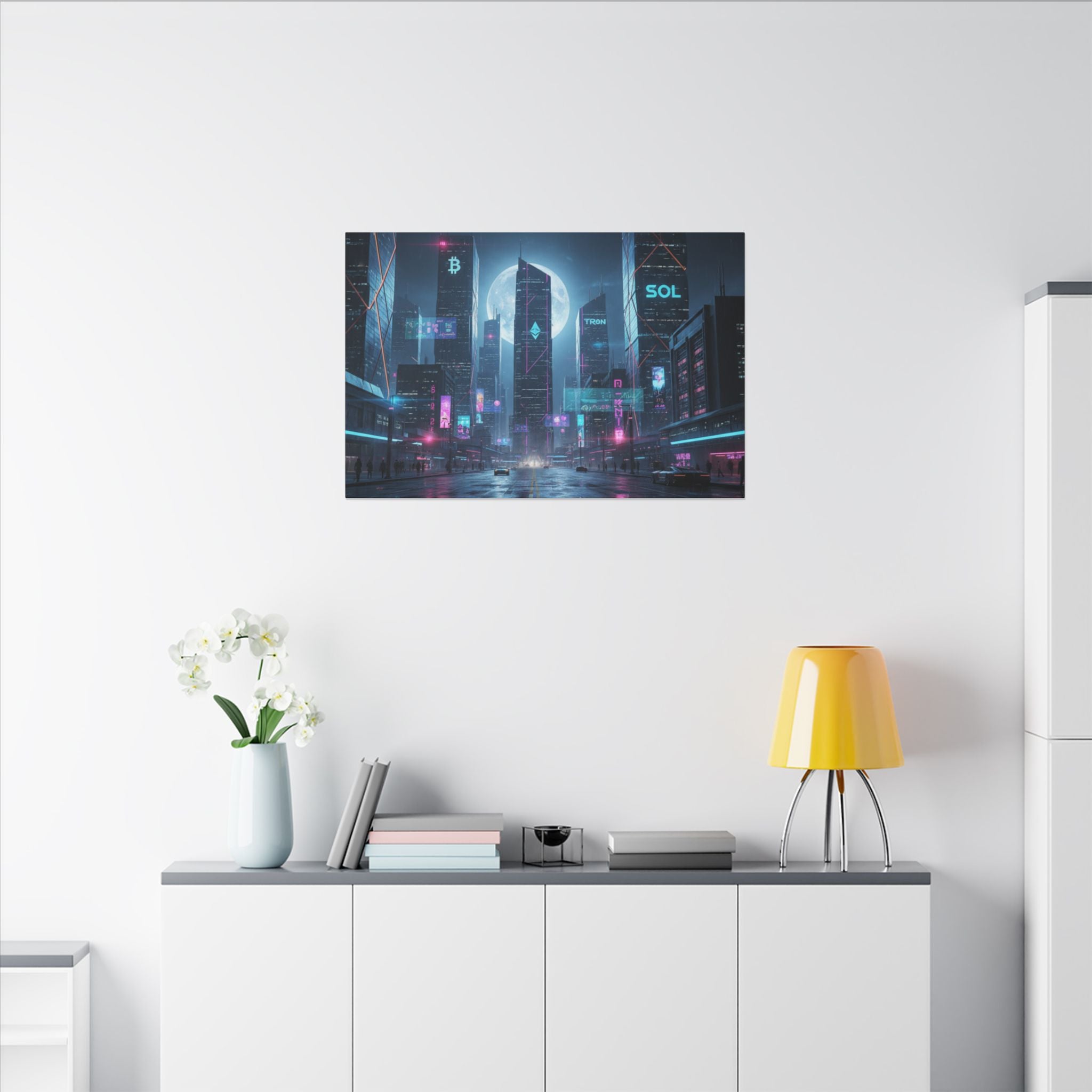 Cybercity Neon Canvas Print — Futuristic Nightscape Wall Art