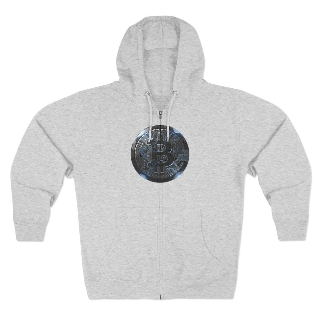 Bitcoin Coin Zip Hoodie — Crypto Logo Zip-Up Hoodie for Bitcoin Enthusiasts