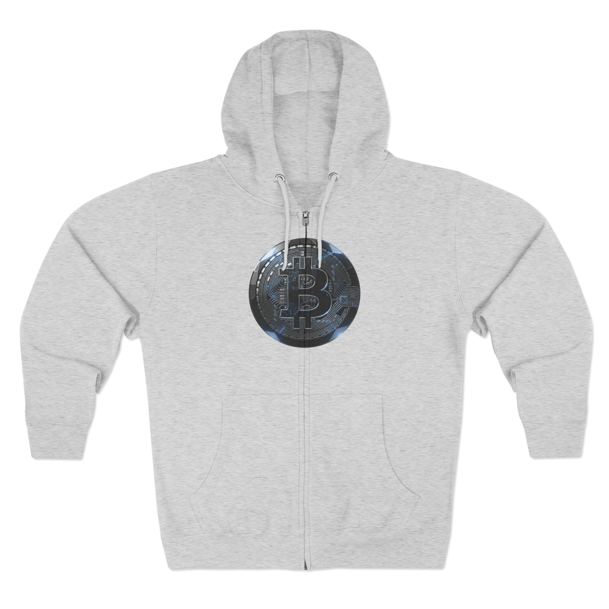 Bitcoin Coin Zip Hoodie — Crypto Logo Zip-Up Hoodie for Bitcoin Enthusiasts