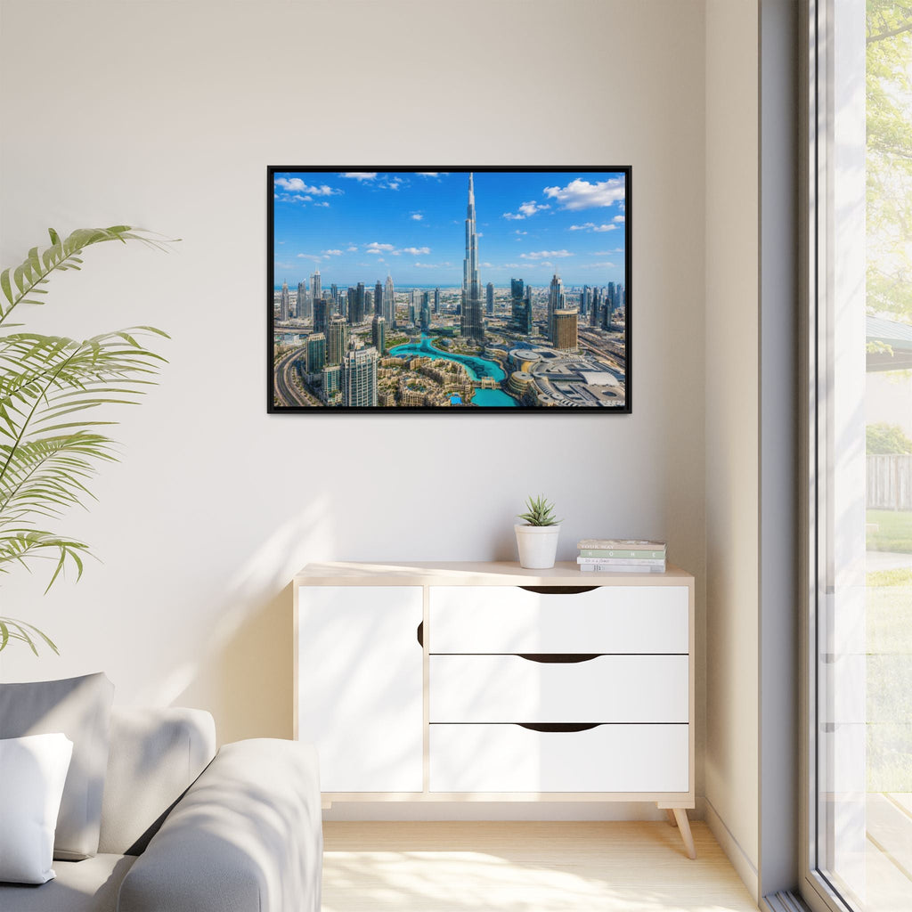 Dubai Skyline Matte Canvas Print (Framed) — Burj Khalifa Aerial Cityscape Wall Art