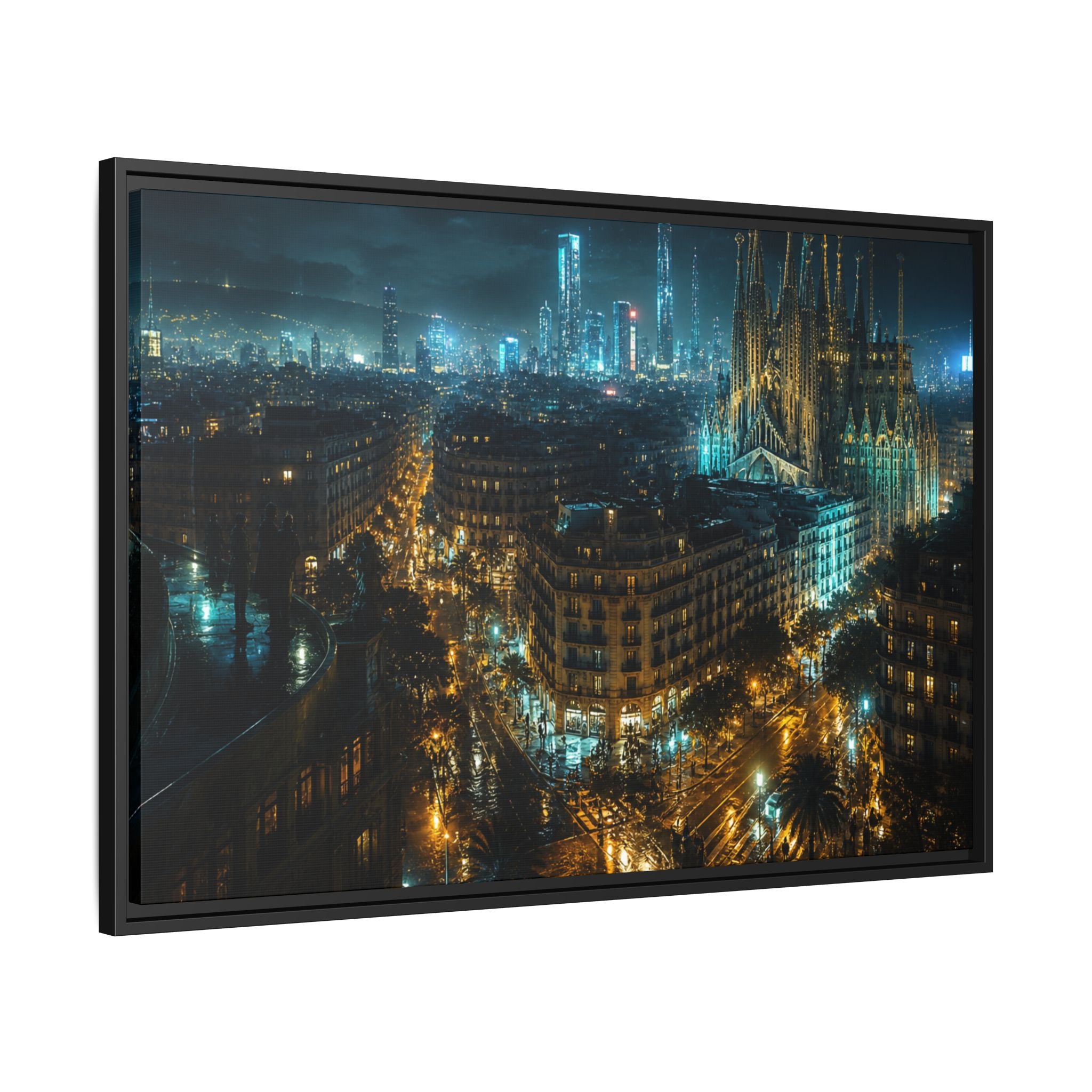Barcelona Night Canvas Wall Art Print Ready to Hang