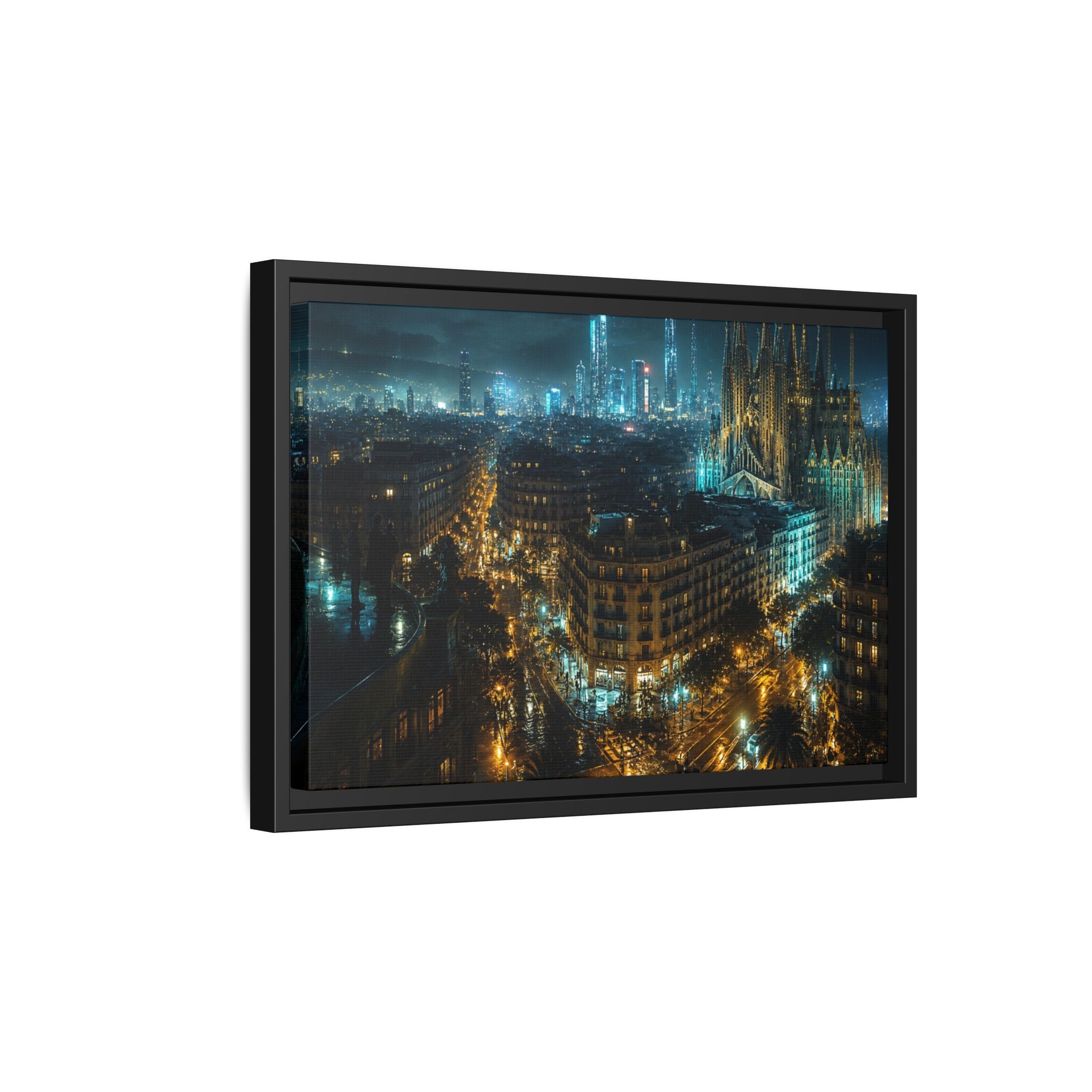 Barcelona Night Canvas Wall Art Print Ready to Hang