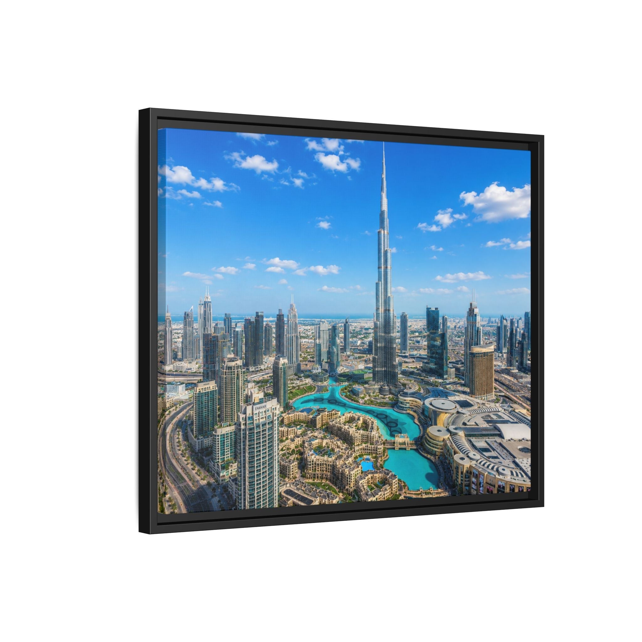 Dubai Skyline Matte Canvas Print (Framed) — Burj Khalifa Aerial Cityscape Wall Art