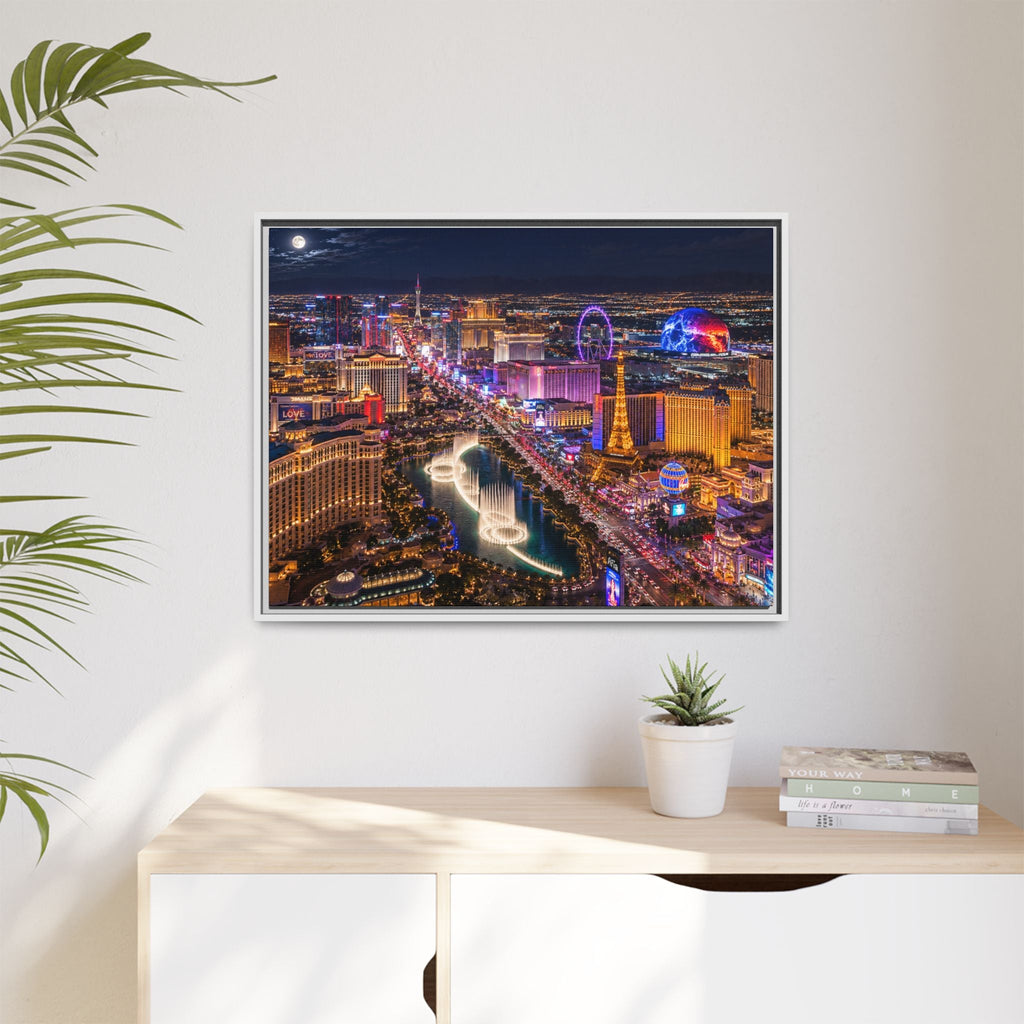 Las Vegas Night Skyline Framed Matte Canvas Print