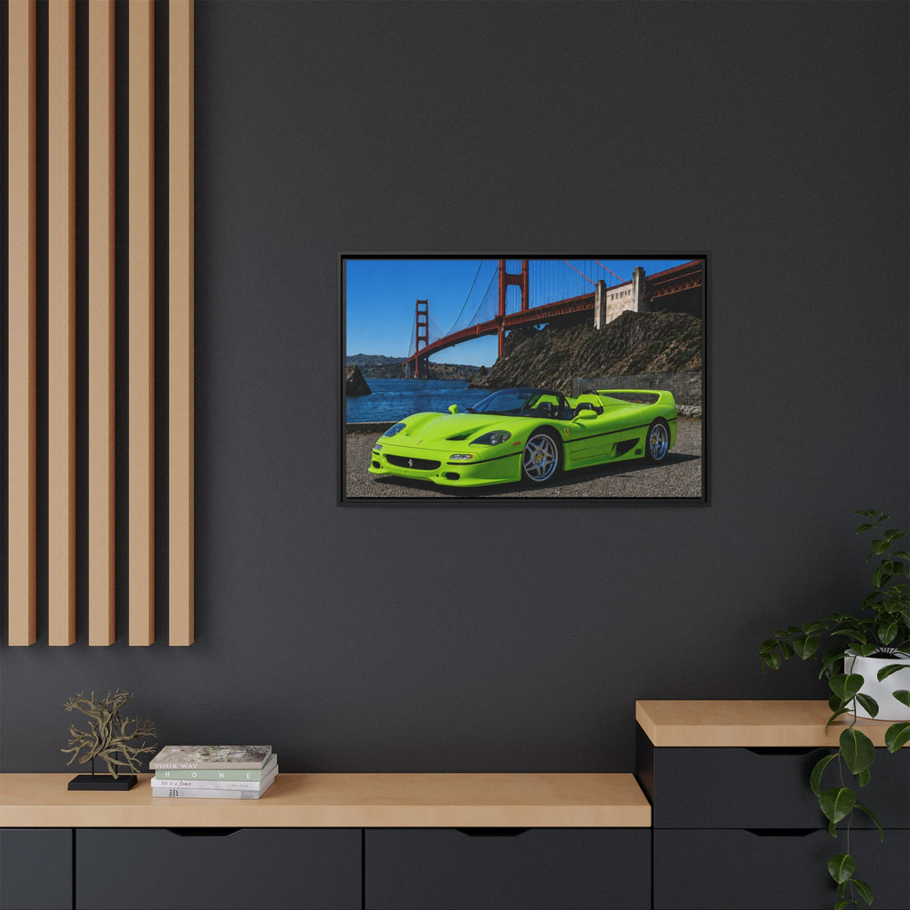 Ferrari F50 1995 — At Golden Gate Bridge - Framed Canvas Art - Stunning